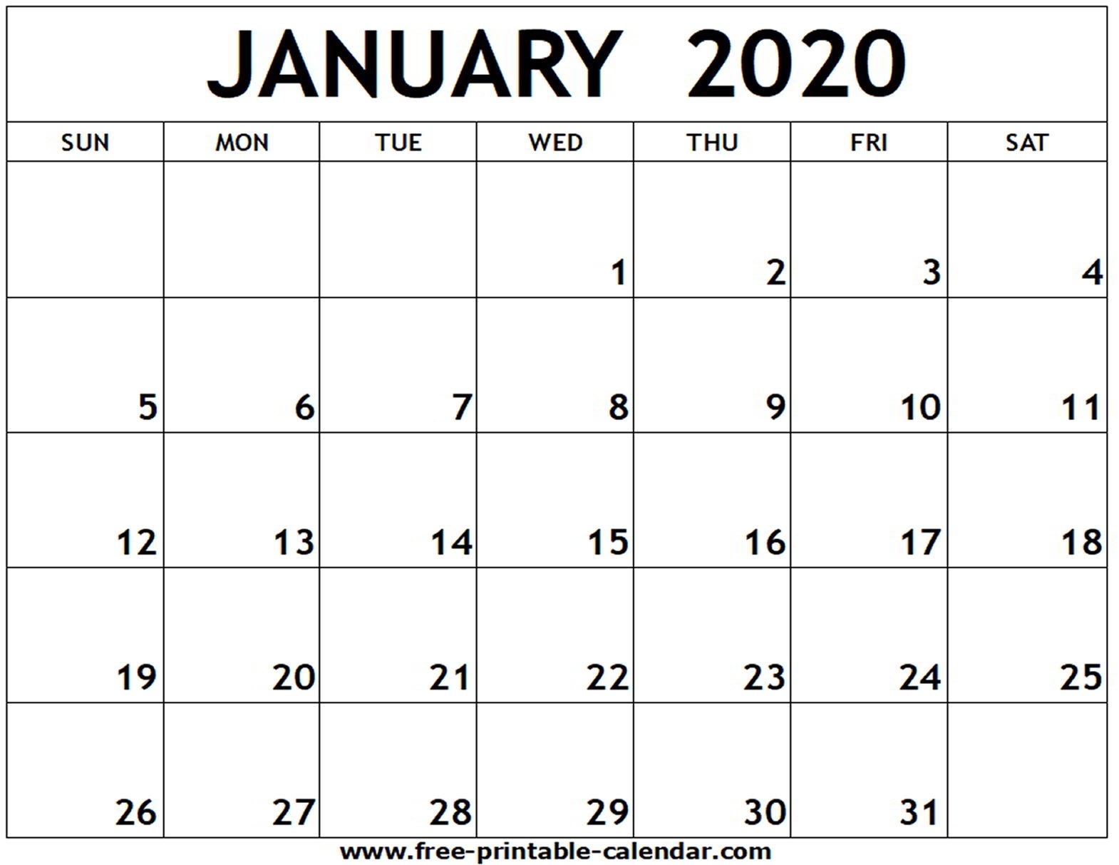 January 2020 Printable Calendar - Free-Printable-Calendar Exceptional Blank January 2020 Calendar Printable Free