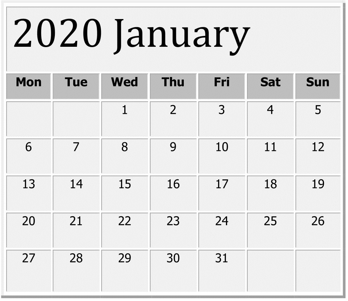 January 2020 Printable Calendar Large Print – Free Latest 2020 Calendar To Print