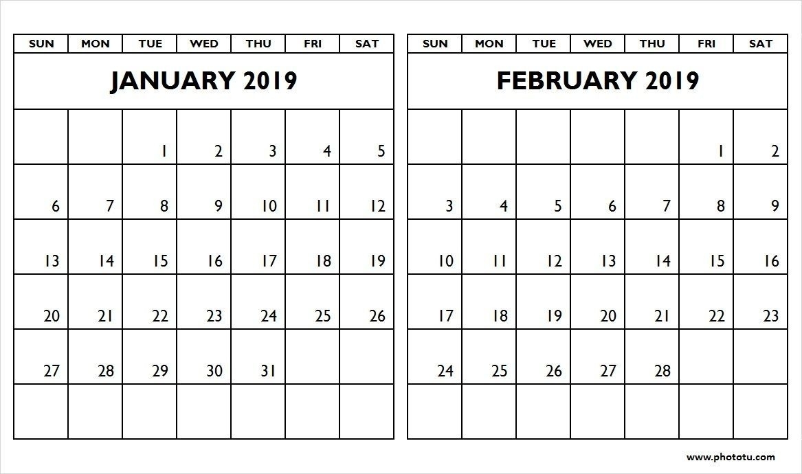 January-February-2019-Two-Month-Calendar – Phototu In Free Printable Double Month Calendar