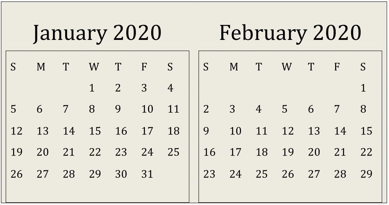 January February 2020 Calendar Print Online - Latest Printable Gregorian Calendar With Week Numbers