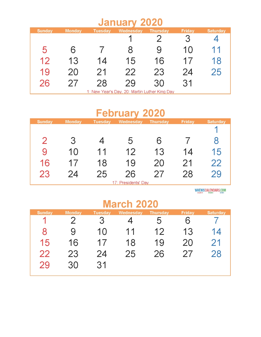 January February March 2020 Calendar 3 Months Per Page Dashing Calendar 2020 Printable Free Three Months Per Page