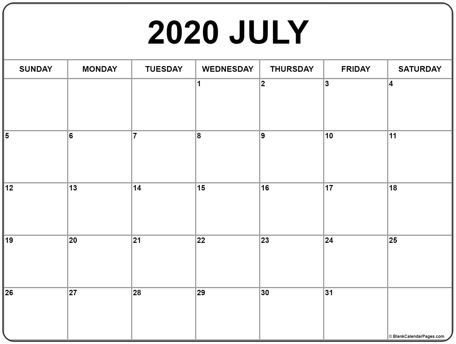 July 2020 Calendar | Free Printable Monthly Calendars Exceptional 2020 Black And White Free Printable Calendar