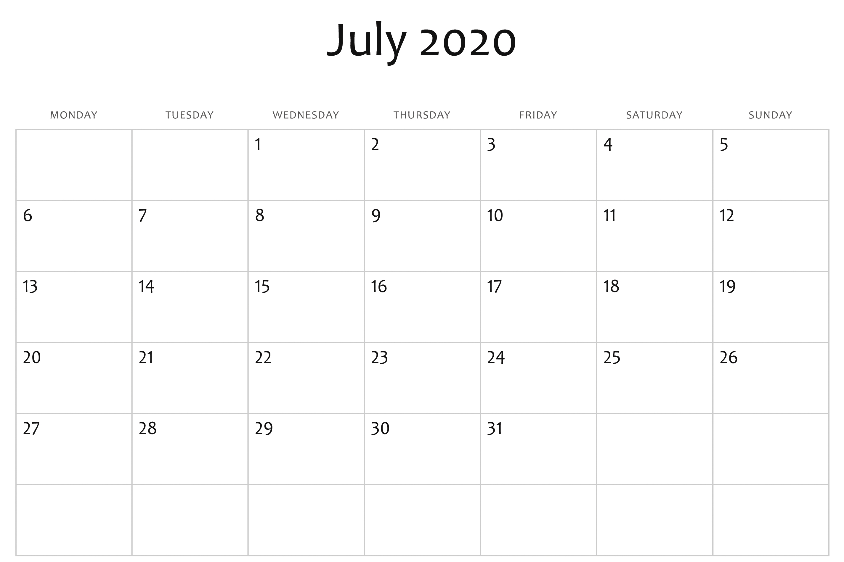 July 2020 Calendar Word | Monthly Calendar Template, Free Microsoft Word Calendar 2020 Template