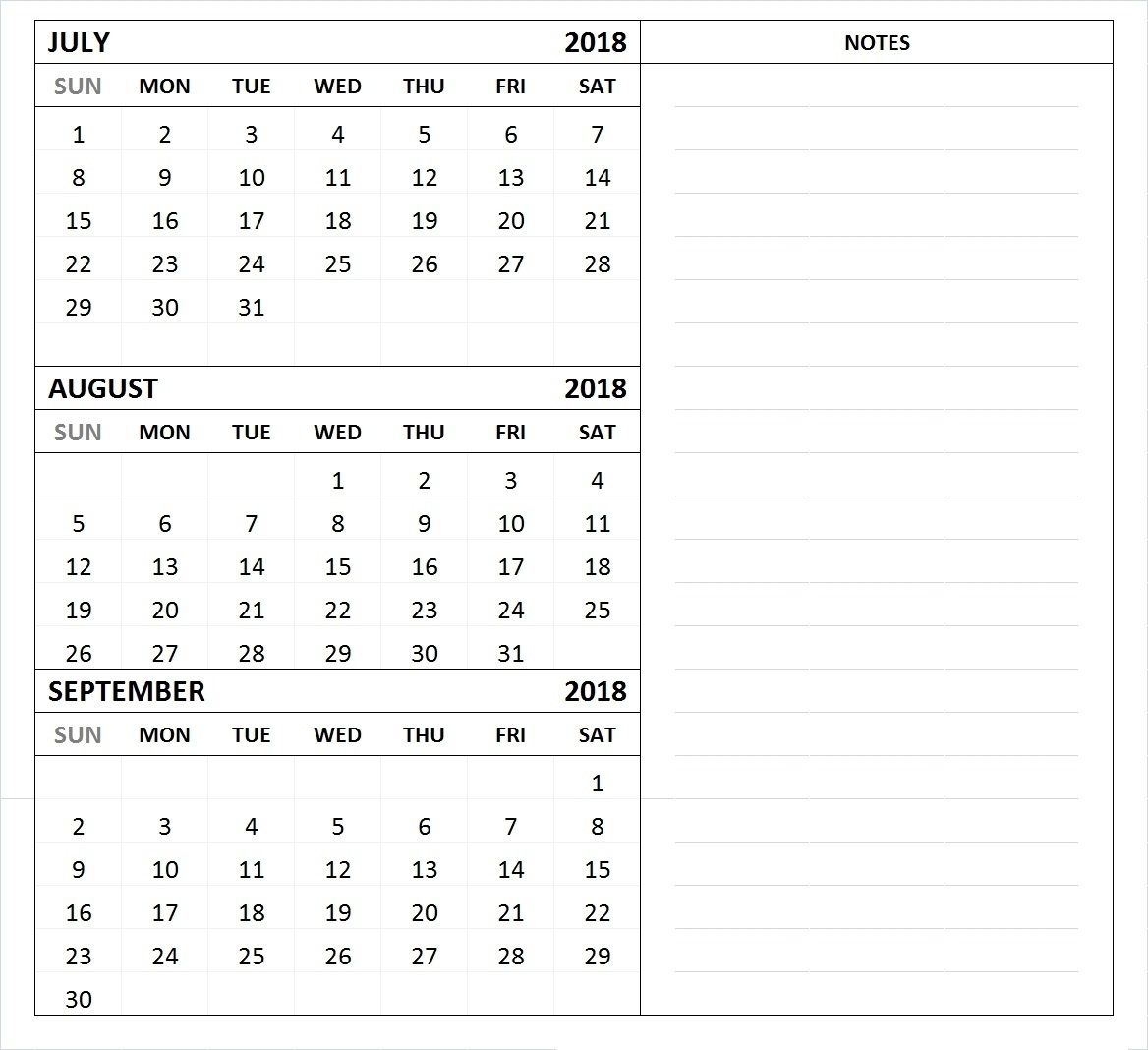 July August September 2018 Calendar Template 3 Month Perky Three Calendar Monthas From 25 October