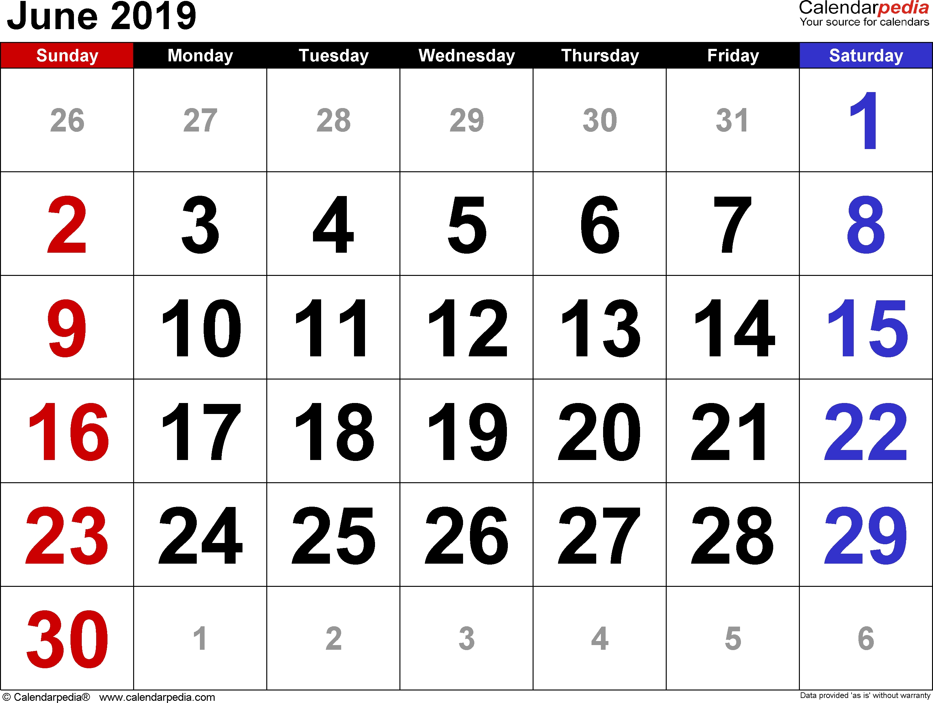 June 2019 - Calendar Templates For Word, Excel And Pdf Exceptional Free Printablle Calendarwith Us Holidays And 1 Omth Preceding And 1 Following