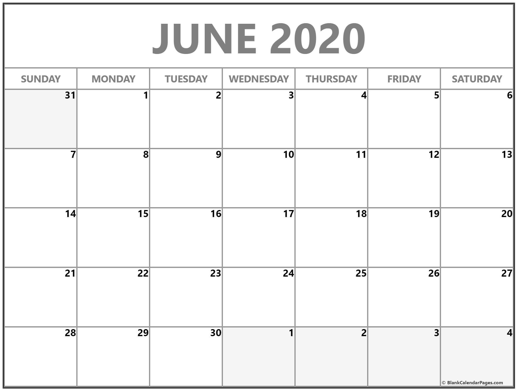 June 2020 Calendar | Free Printable Monthly Calendars Blank Month Calendar 30 Days