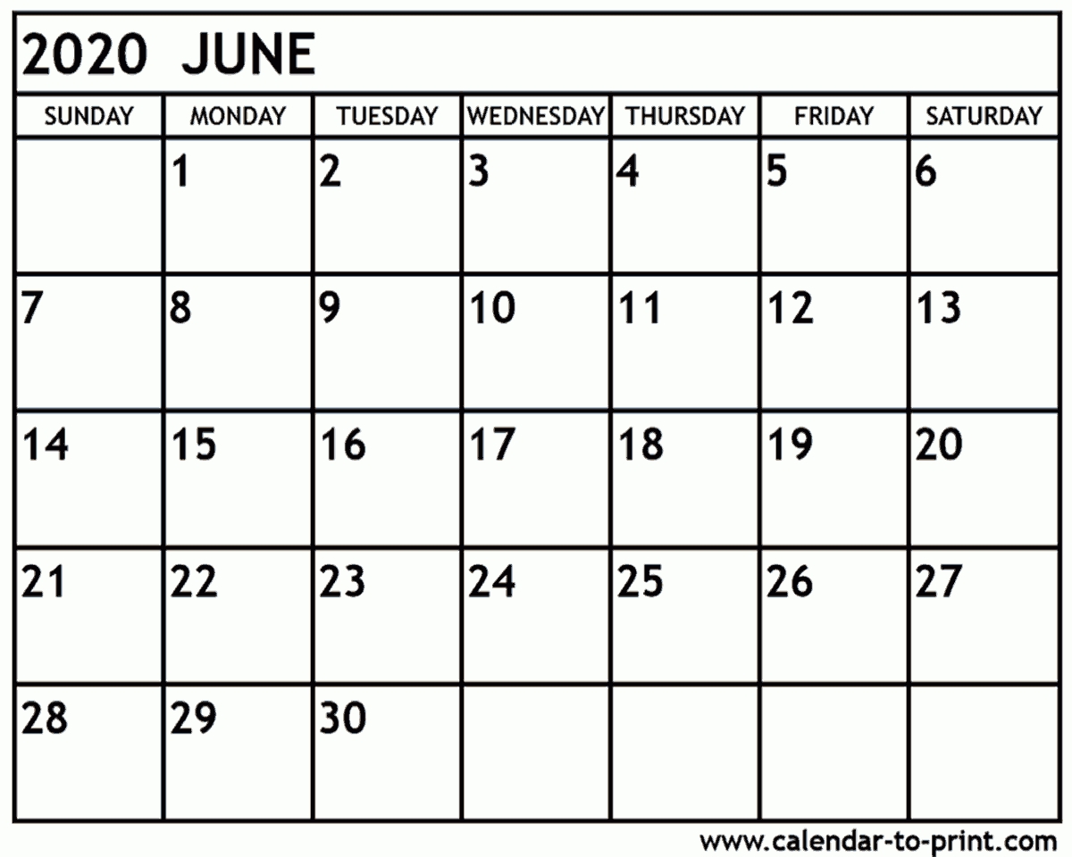 June 2020 Calendar Printable 2020 Calendar To Print