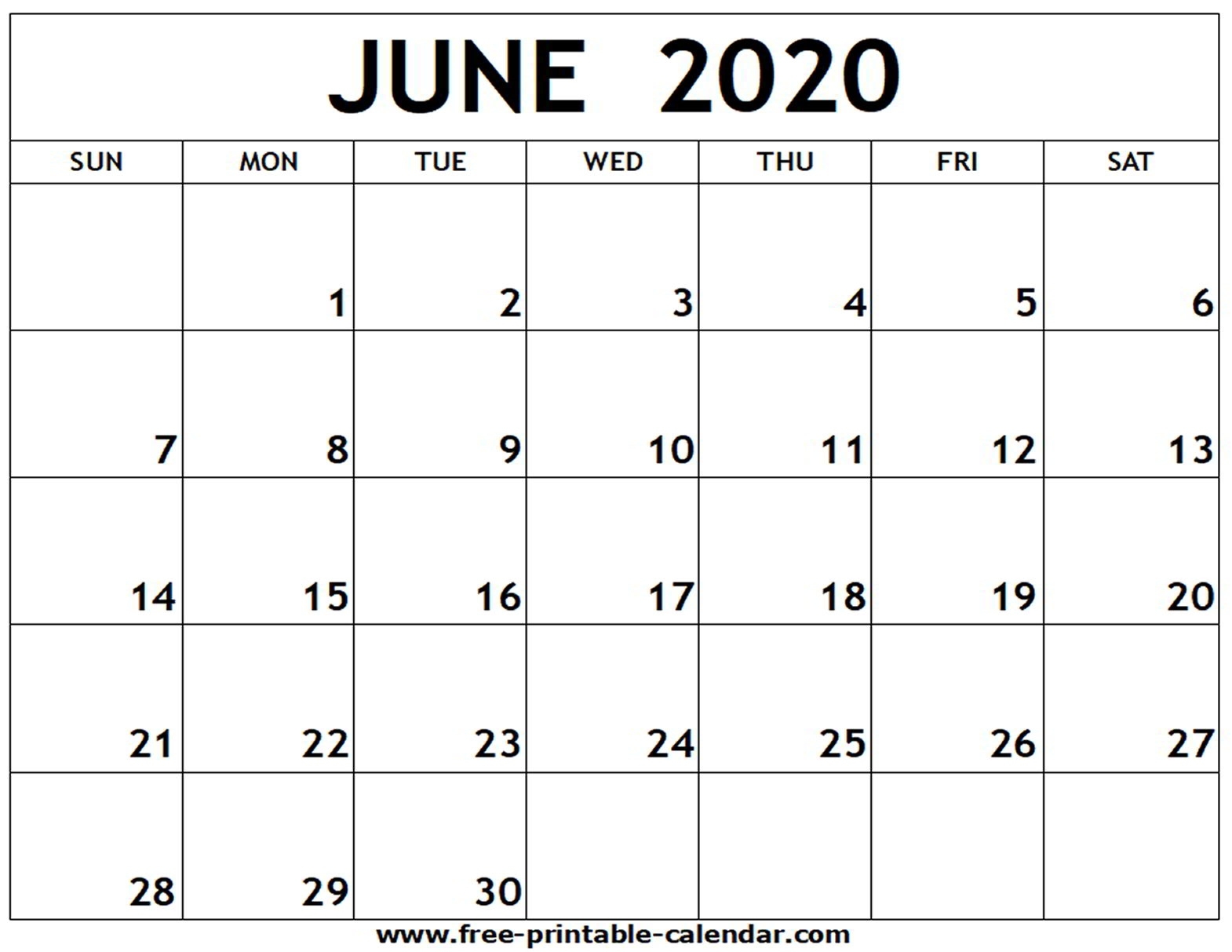 June 2020 Printable Calendar - Free-Printable-Calendar Incredible June 2020 Calendar Canada