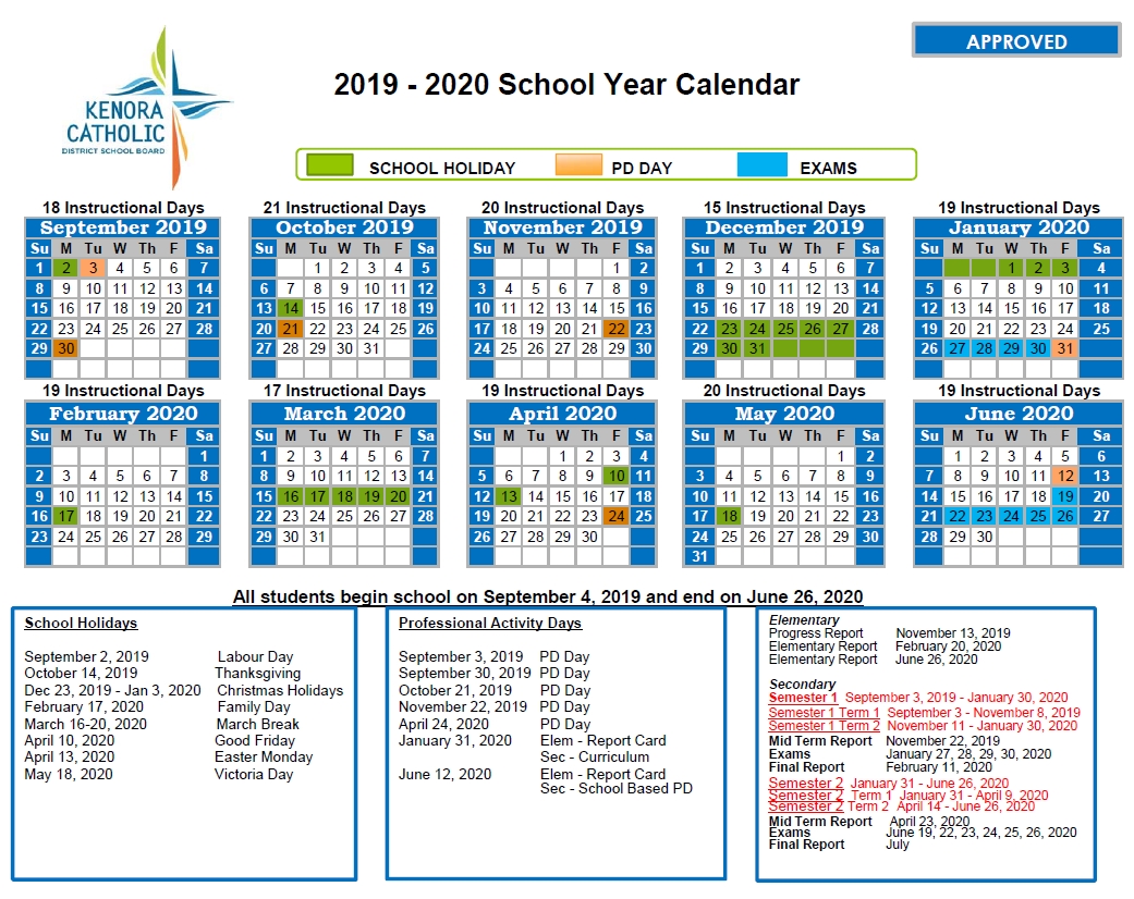 Kenora Catholic District School Board Dashing 2020 Ontario Calendar With Holidays