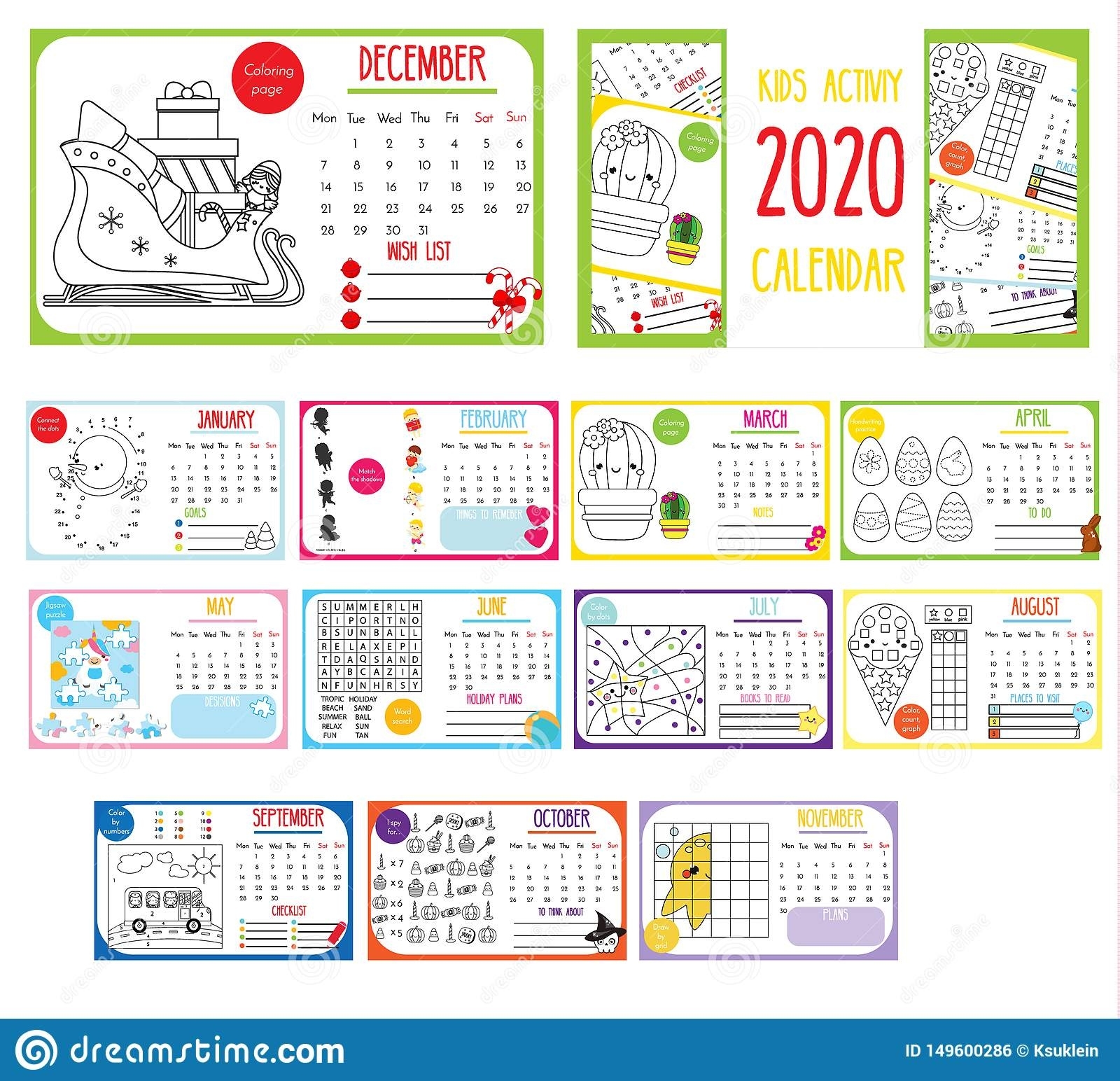 Kids Activity Calendar. 2020 Annual Calendar With Printable Christmas Activity Calendar 2020