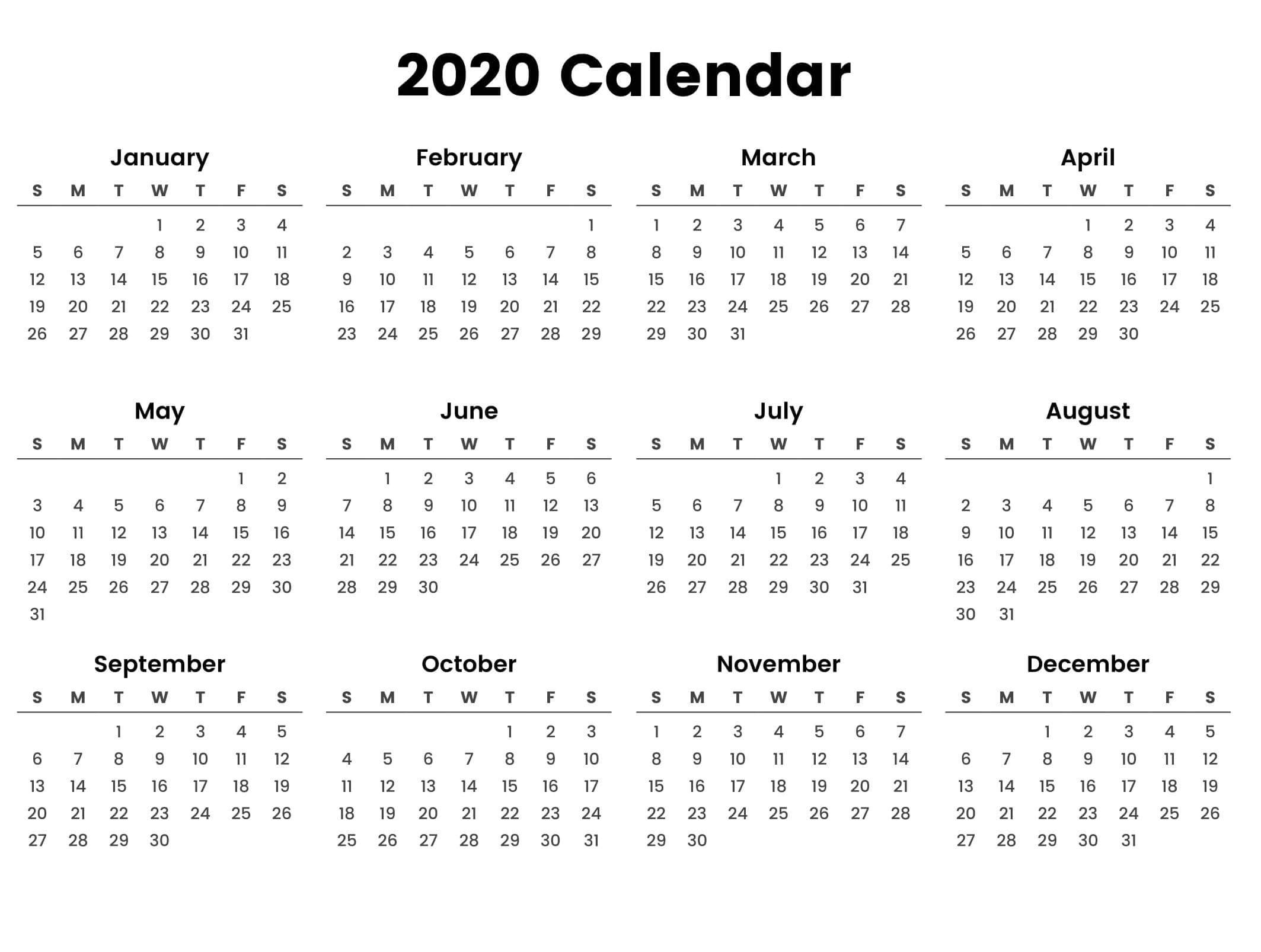 Large Yearly Calendar 2020 With Notes Pdf - Set Your Plan Dashing At A Glance 2020 Calendar