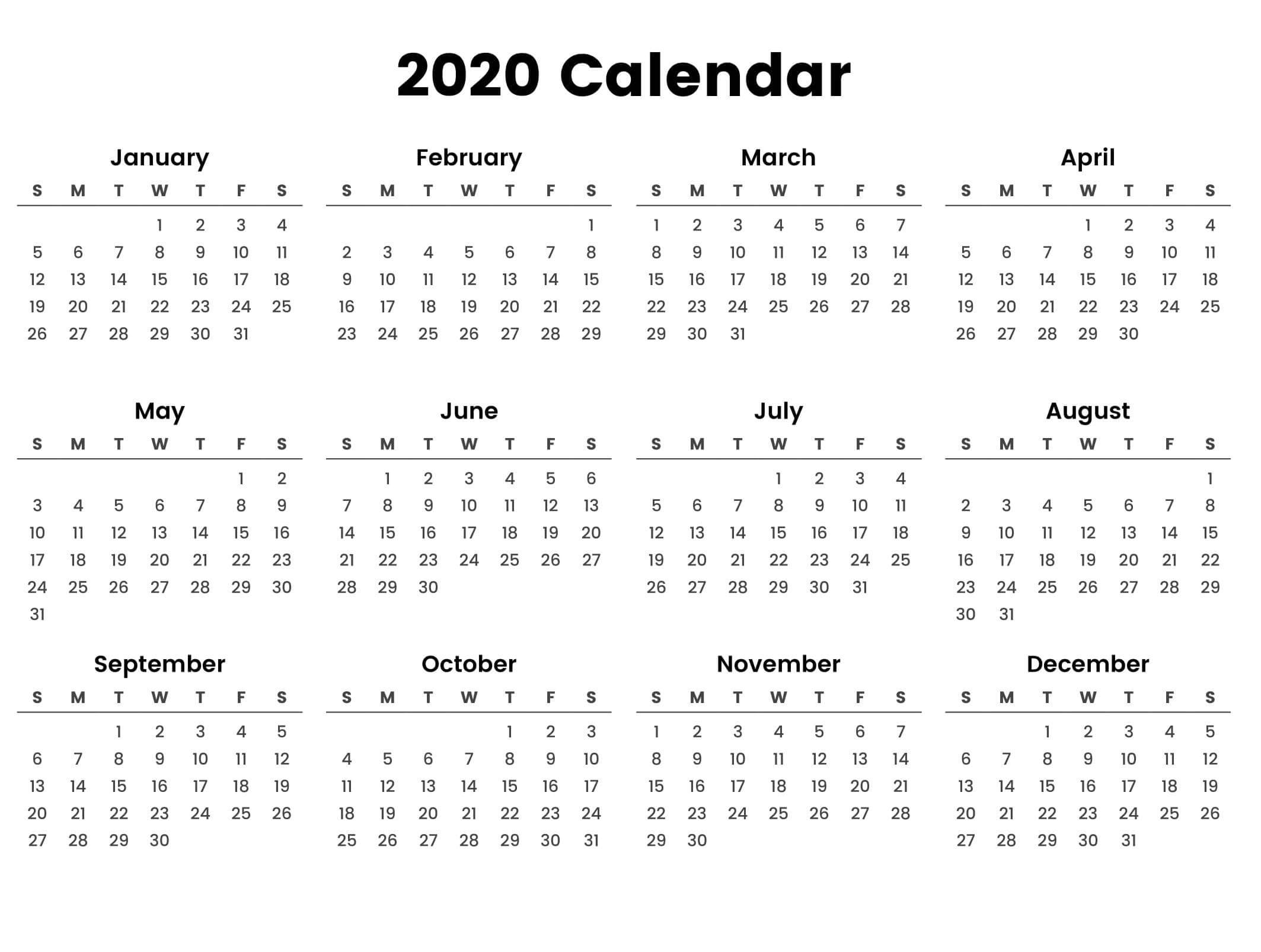 Large Yearly Calendar 2020 With Notes Pdf - Set Your Plan Impressive Free 2020 Calendar At A Glance