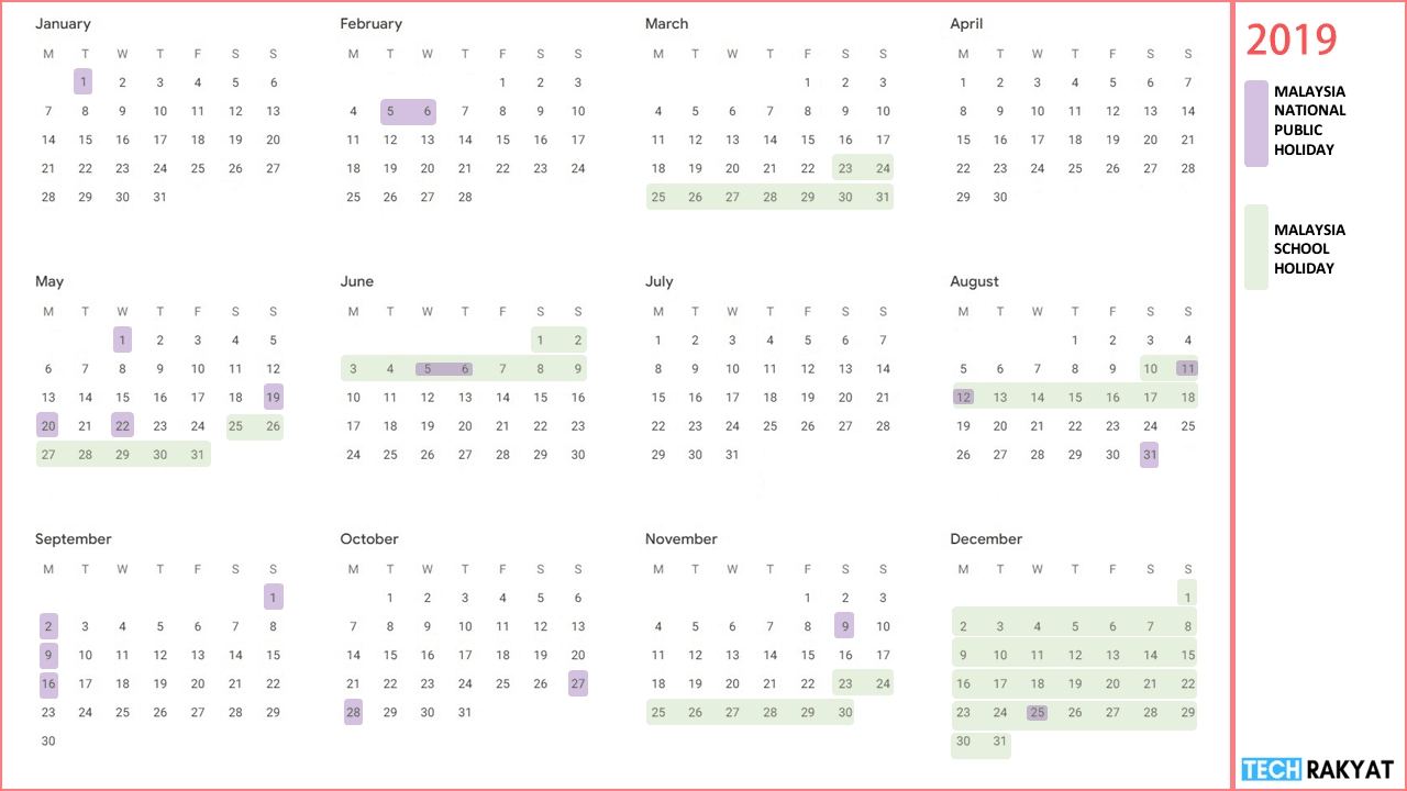 Malaysia Public Holidays &amp; School Holidays 2019 In Google Malaysian School Holiday Calendar Template 2020