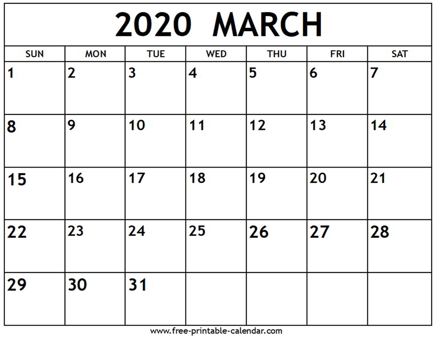 March 2020 Calendar - Free-Printable-Calendar March 2020 Calendar Canada Printable