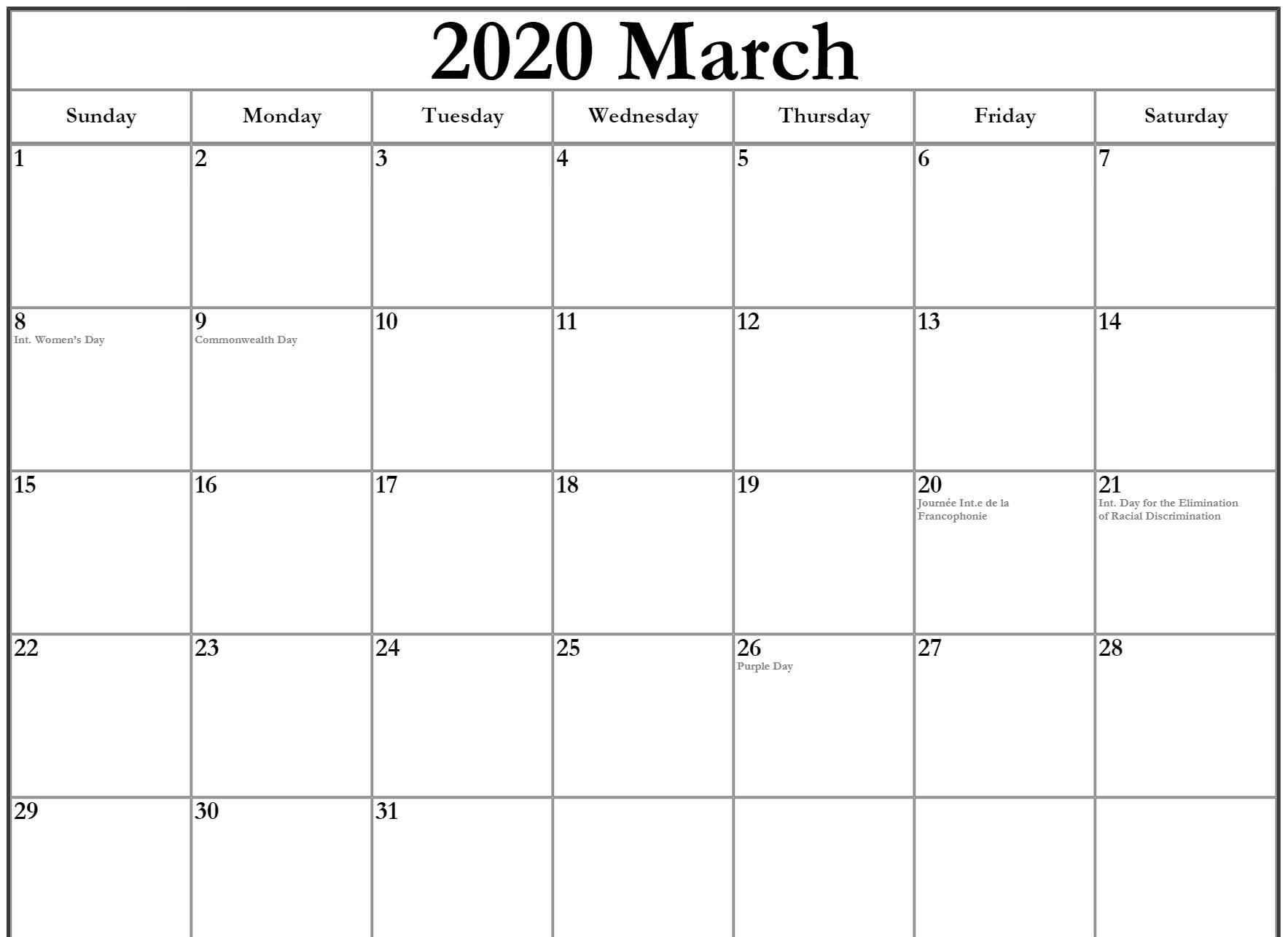 March 2020 Calendar With Holidays Canada | Monthly Calendar March 2020 Calendar Canada Printable