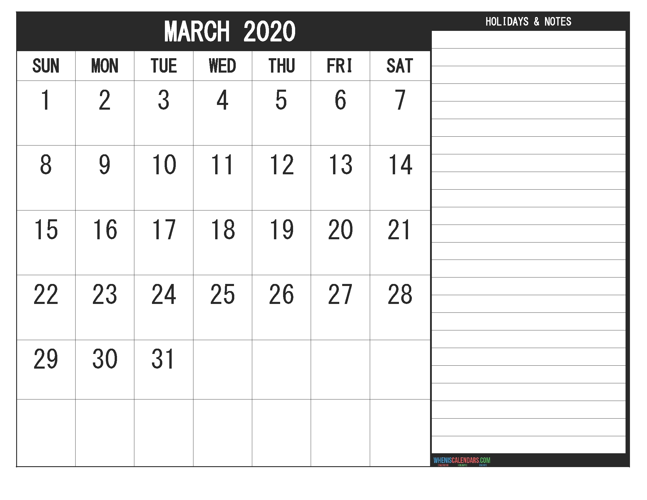 March 2020 Calendar With Holidays Free Printable | Free Free Microsoft Calendar 2020 Printable