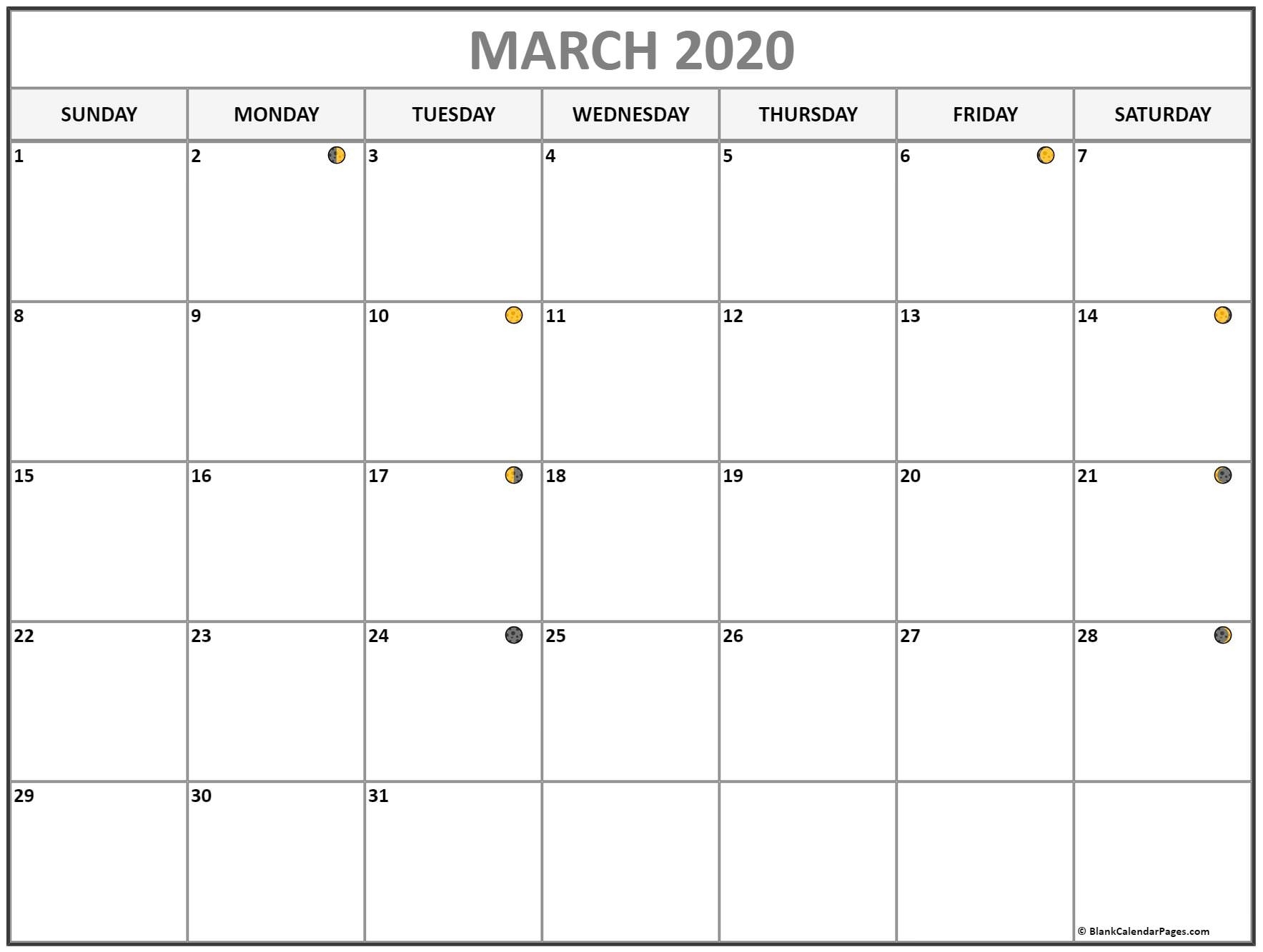 March 2020 Lunar Calendar | Moon Phase Calendar March 2020 Lunar Calendar