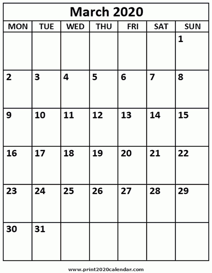March 2020 Printable Calendar Extraordinary Blank Calendar 2020 Monthly Portrait