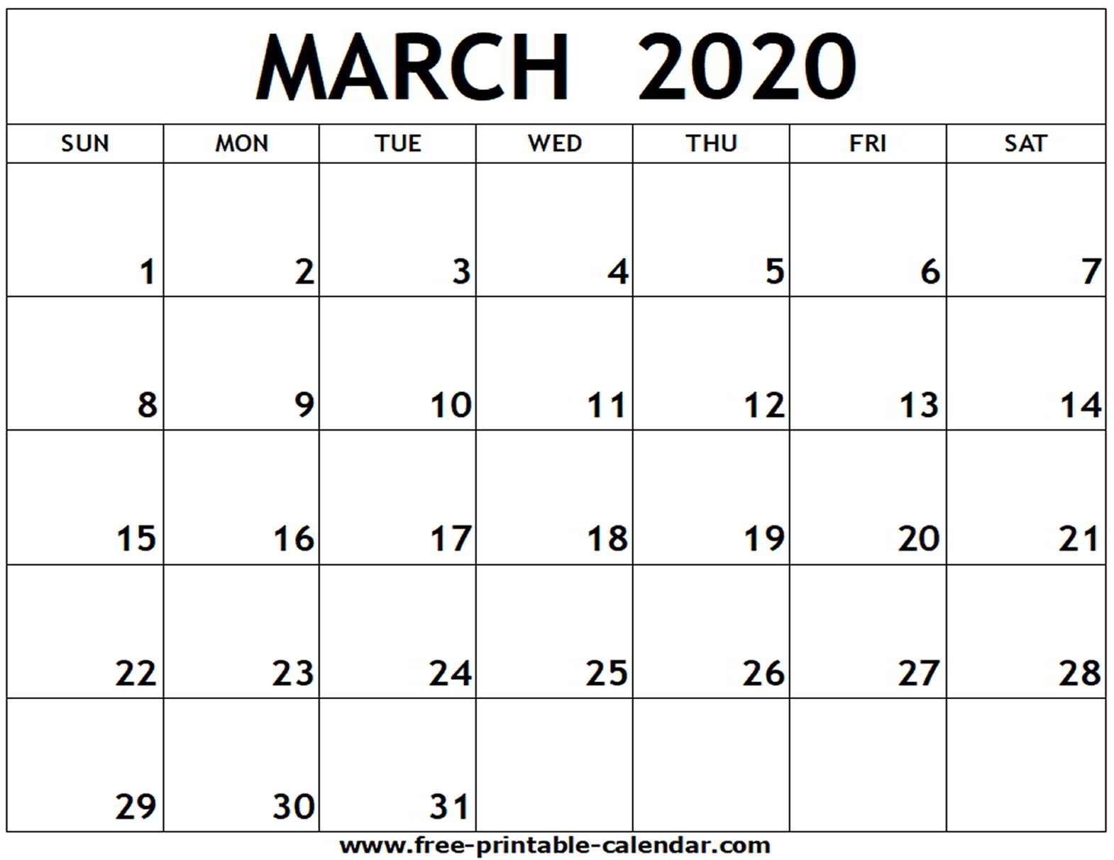 March 2020 Printable Calendar - Free-Printable-Calendar Free Printable 2020 Monthly Calendar