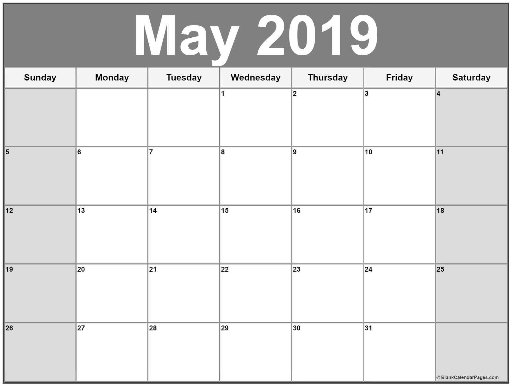 May 2019 Calendar | Free Printable Monthly Calendars Dashing Printable Monthly Calendar With No Weekends