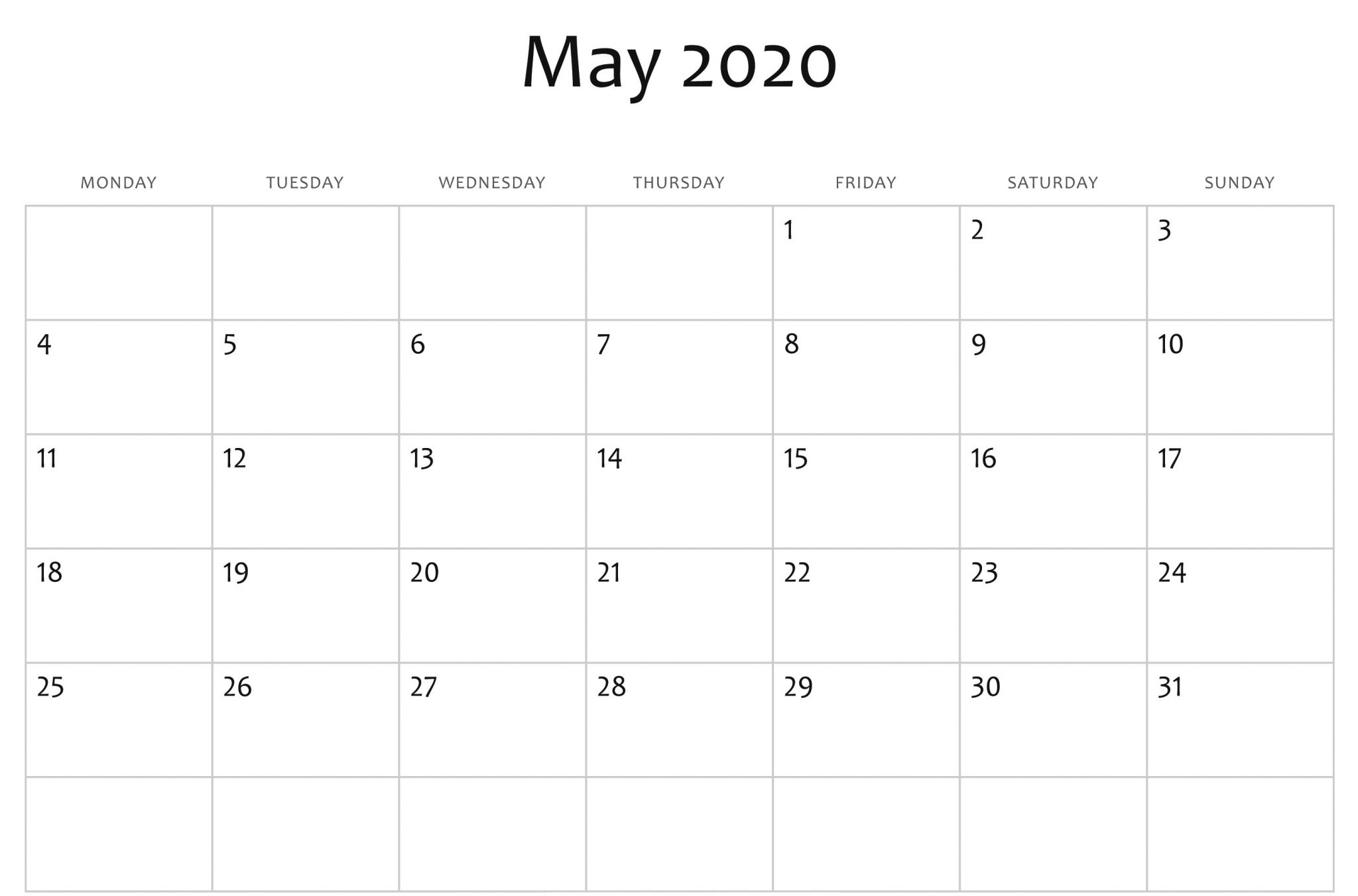 May 2020 Calendar Printable Blank Template Pdf Word Excel Microsoft Word Calendar 2020 Template