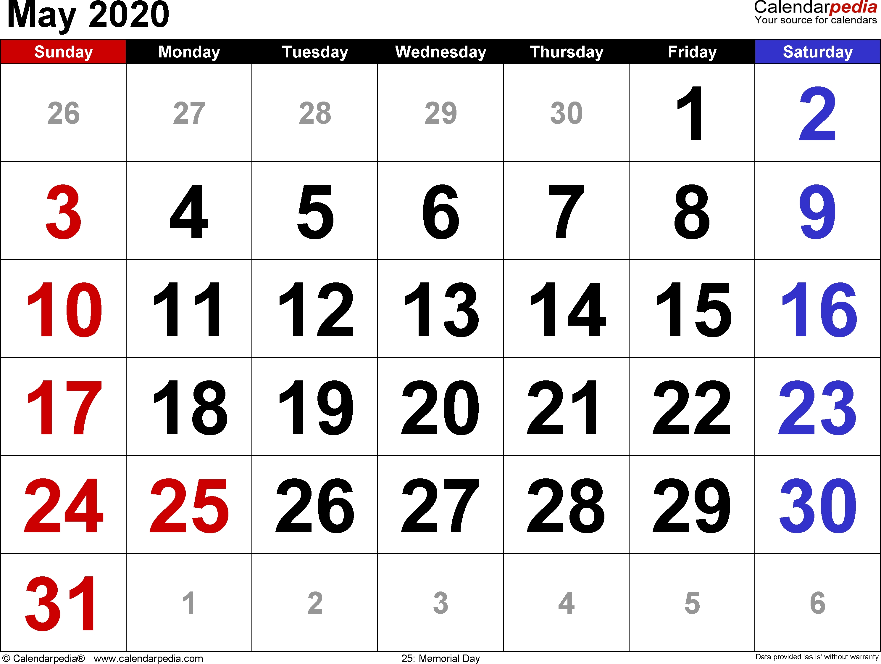 May 2020 - Calendar Templates For Word, Excel And Pdf May 1 2020 Calendar
