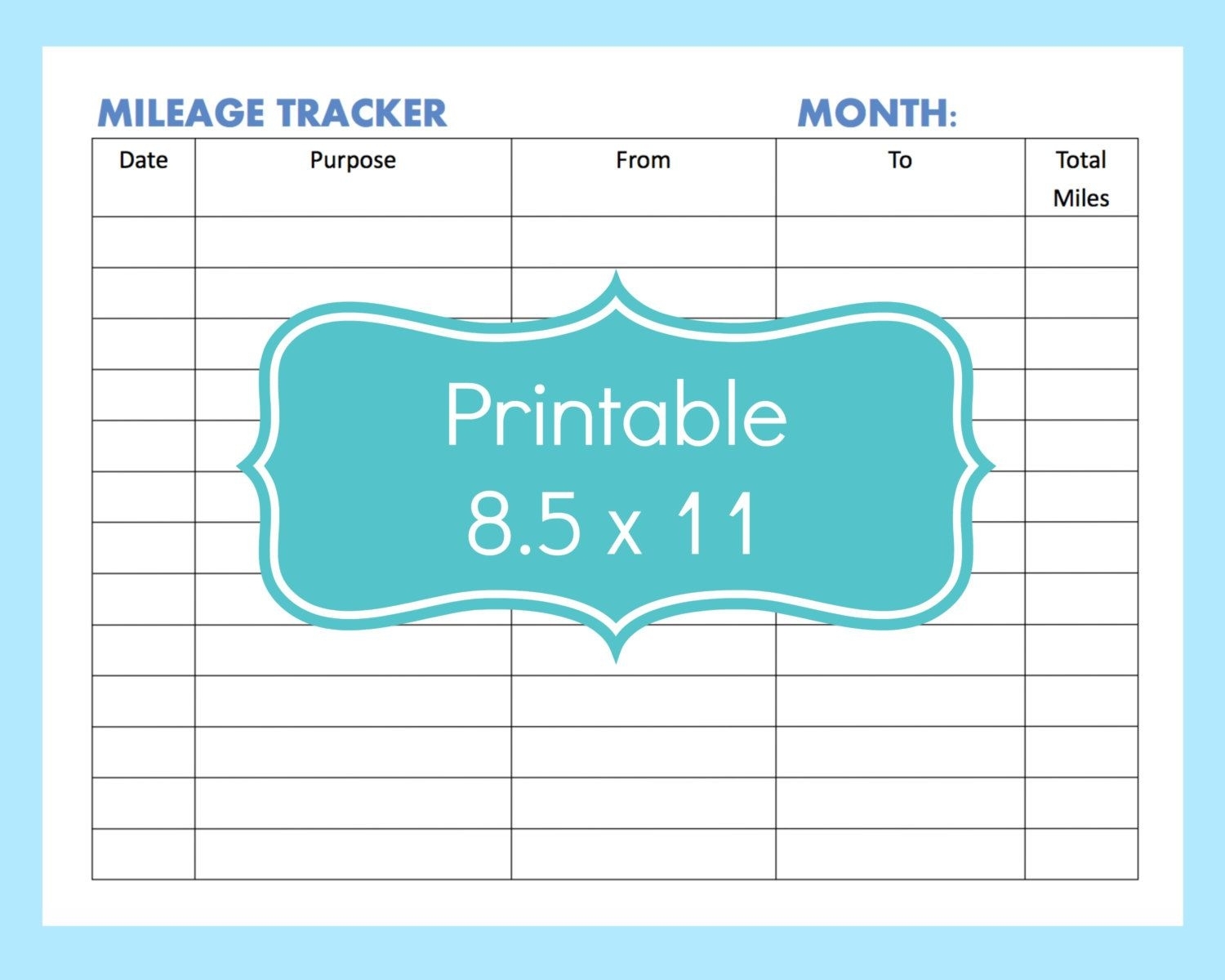 Mileage Tracker Form Printable, Printable Mileage Tracker 12 Month Printable 8.5X 11 Form