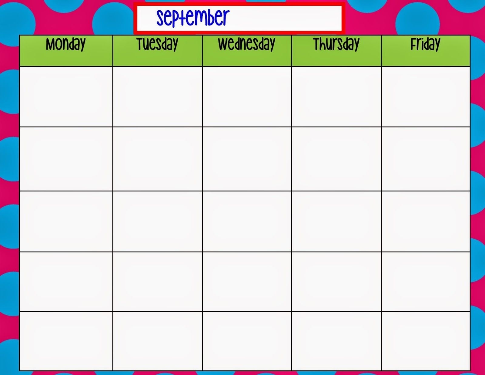 Monday Through Friday Calendar Template | Weekly Calendar Exceptional Monday To Friday Monthly Printable Calendars