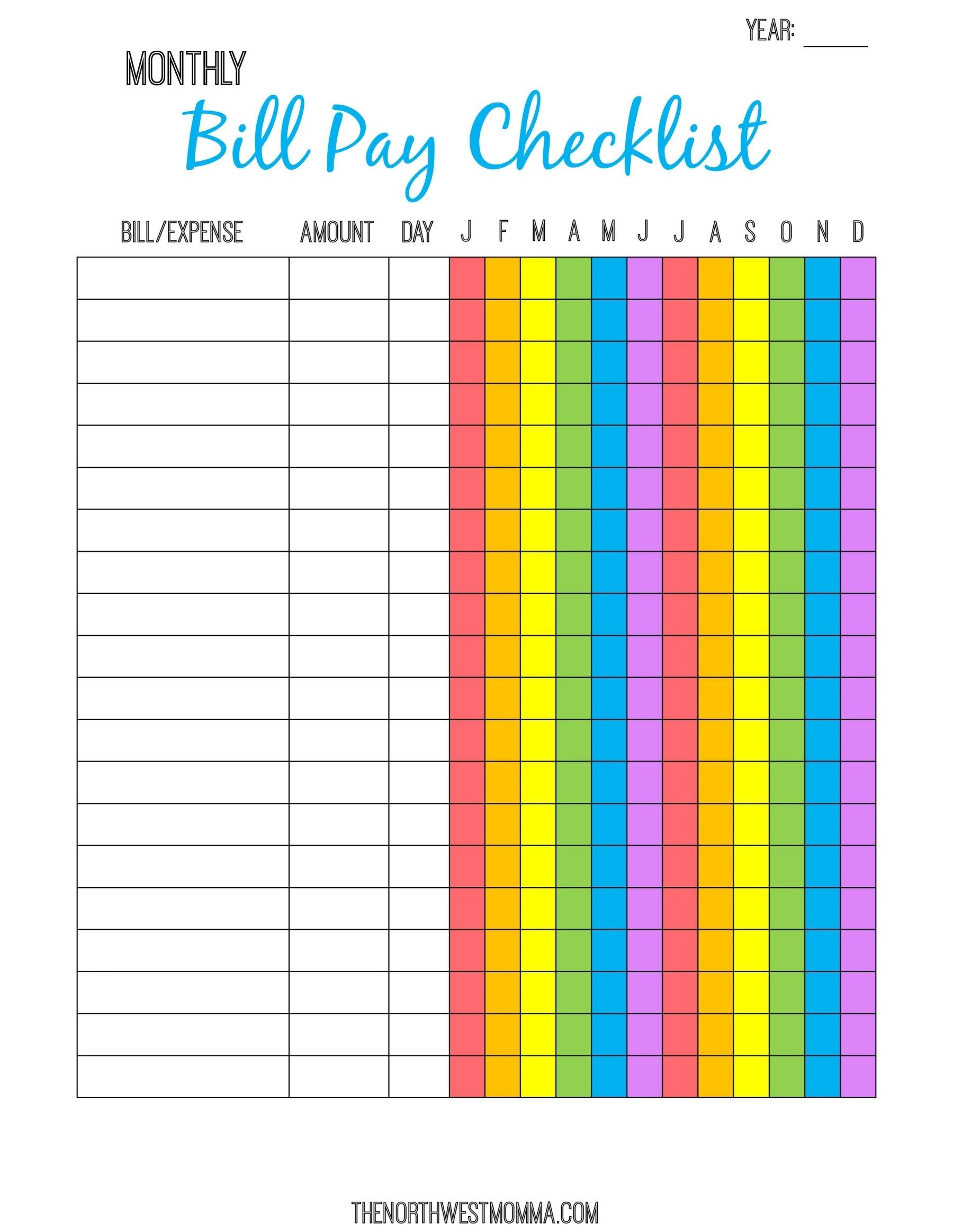 Monthly Bill Pay Checklist- Free Printable! | Bill Payment Exceptional Keeping Track Of Onthly Billings