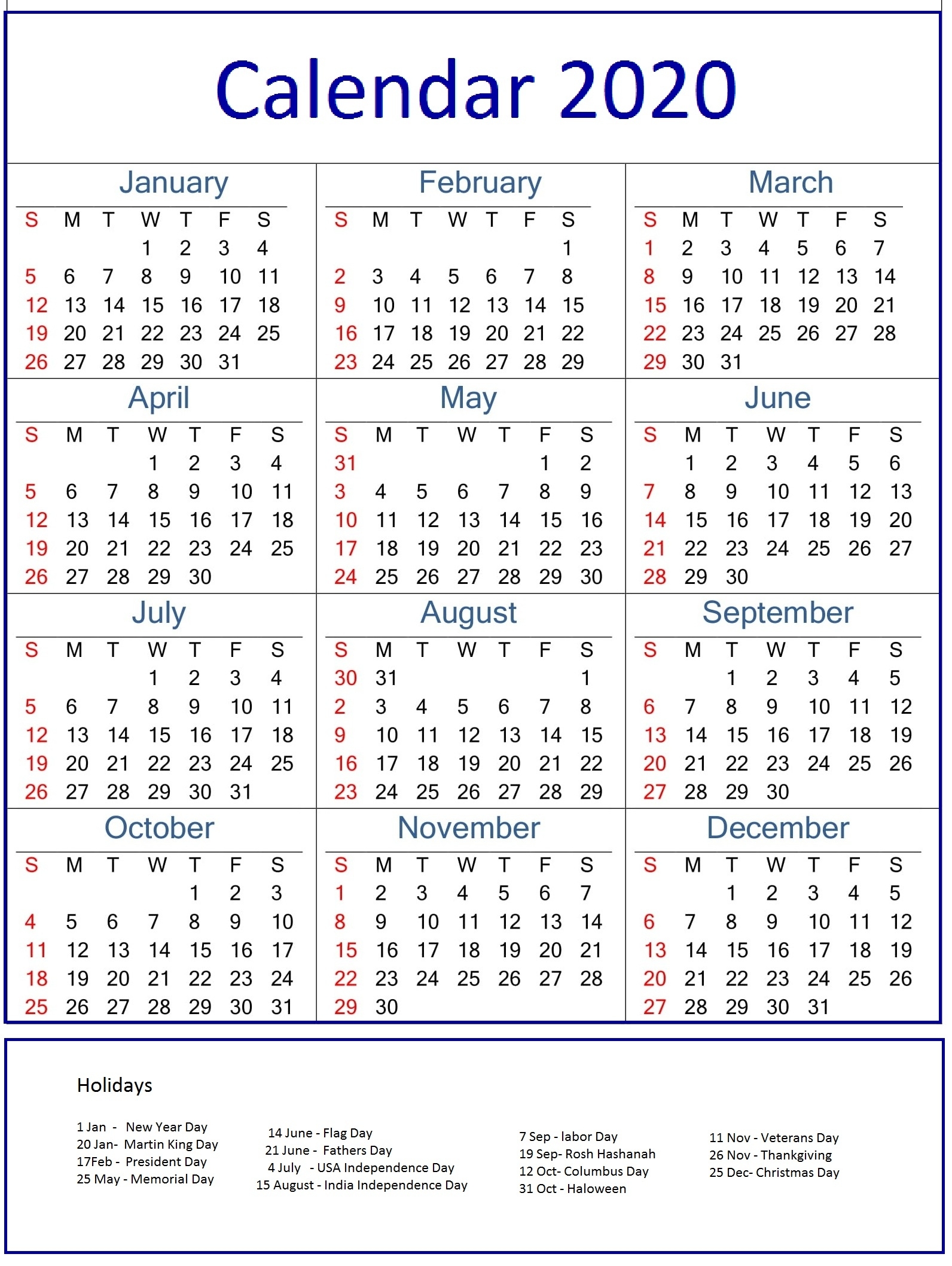 Monthly Calendar Holidays 2020 | Calendar Ideas Design Creative 2020 Calendar With Holidays Printable