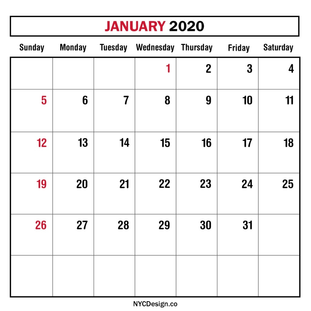 Monthly Calendar January 2020, Monthly Planner, Printable Impressive Printable Calendar 2020 Monthly Starting Monday