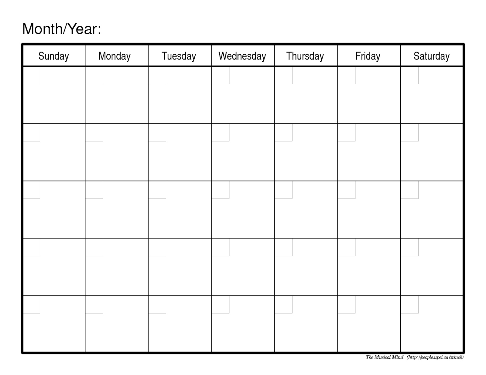 Monthly Calendar No Dates – Printable Month Calendar Blank Calenders With No Dates