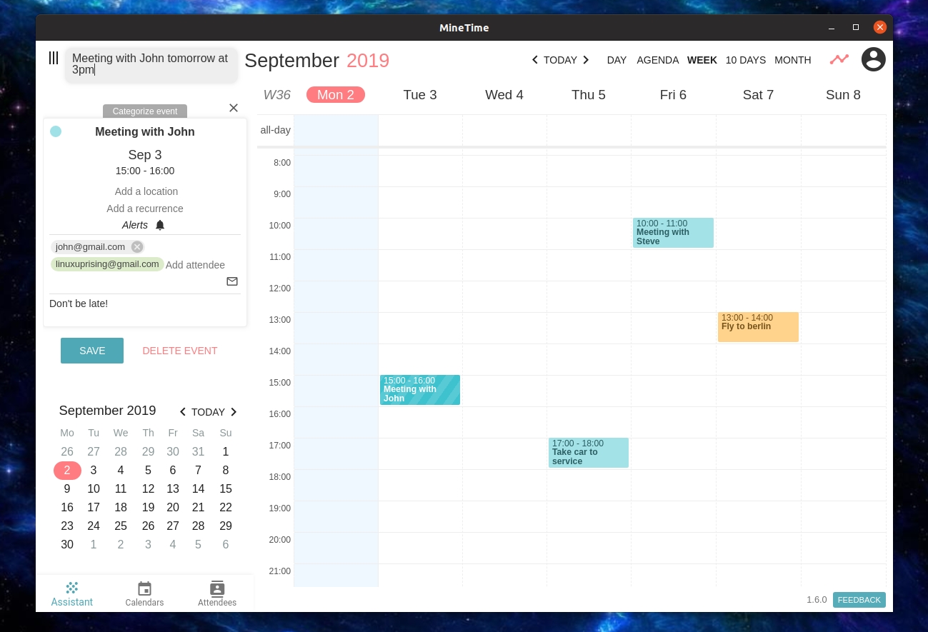 Multi-Calendar Desktop App Minetime 1.6.0 Adds New Windows 10 Outlook Calendar Assistent