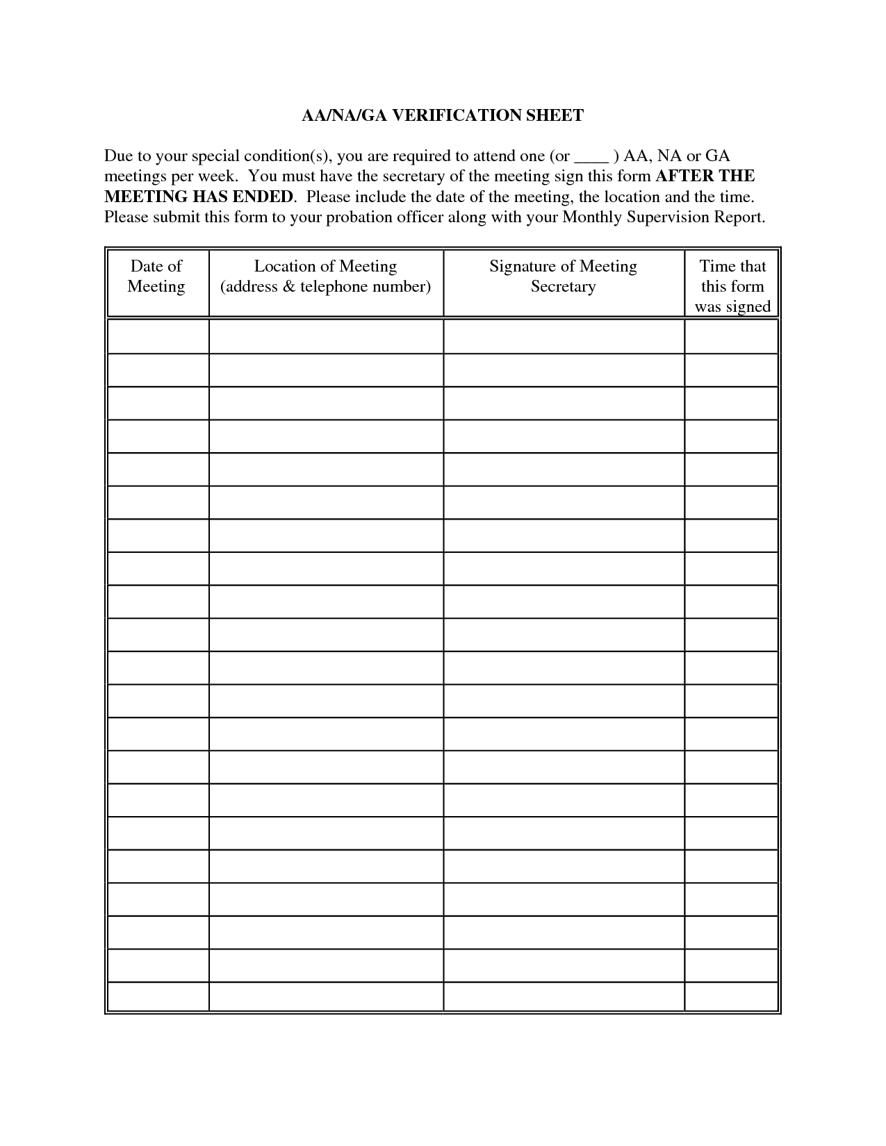 Na Sign Sheet | Sample Mettings Sign In Template | Sign In Monthly Sign Up Sheets Printable
