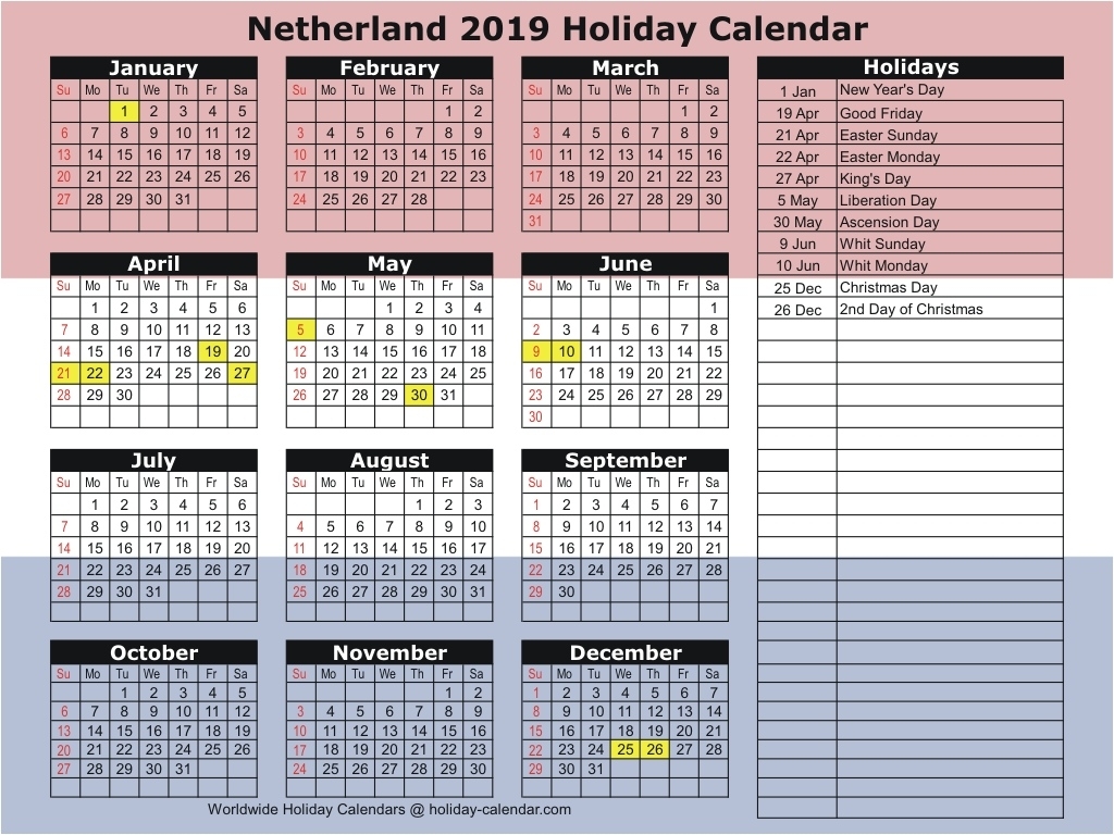 Netherlands 2019 / 2020 Holiday Calendar Incredible 2020 Calendar Good Friday