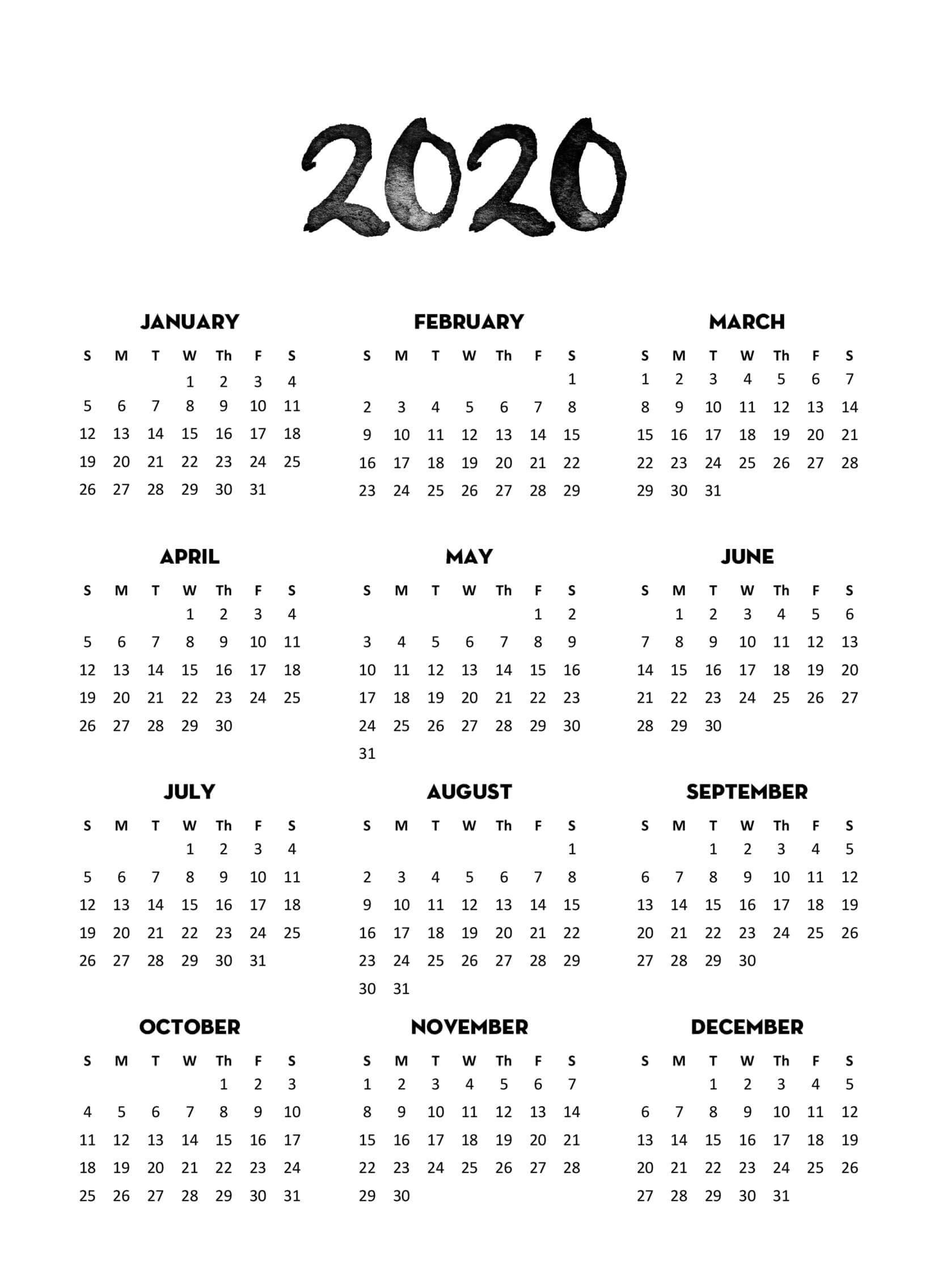 New Year Cute Calendar 2020 Holidays - 2019 Calendars For Exceptional 2020 Writeable Year At A Glance Calendar In Excel