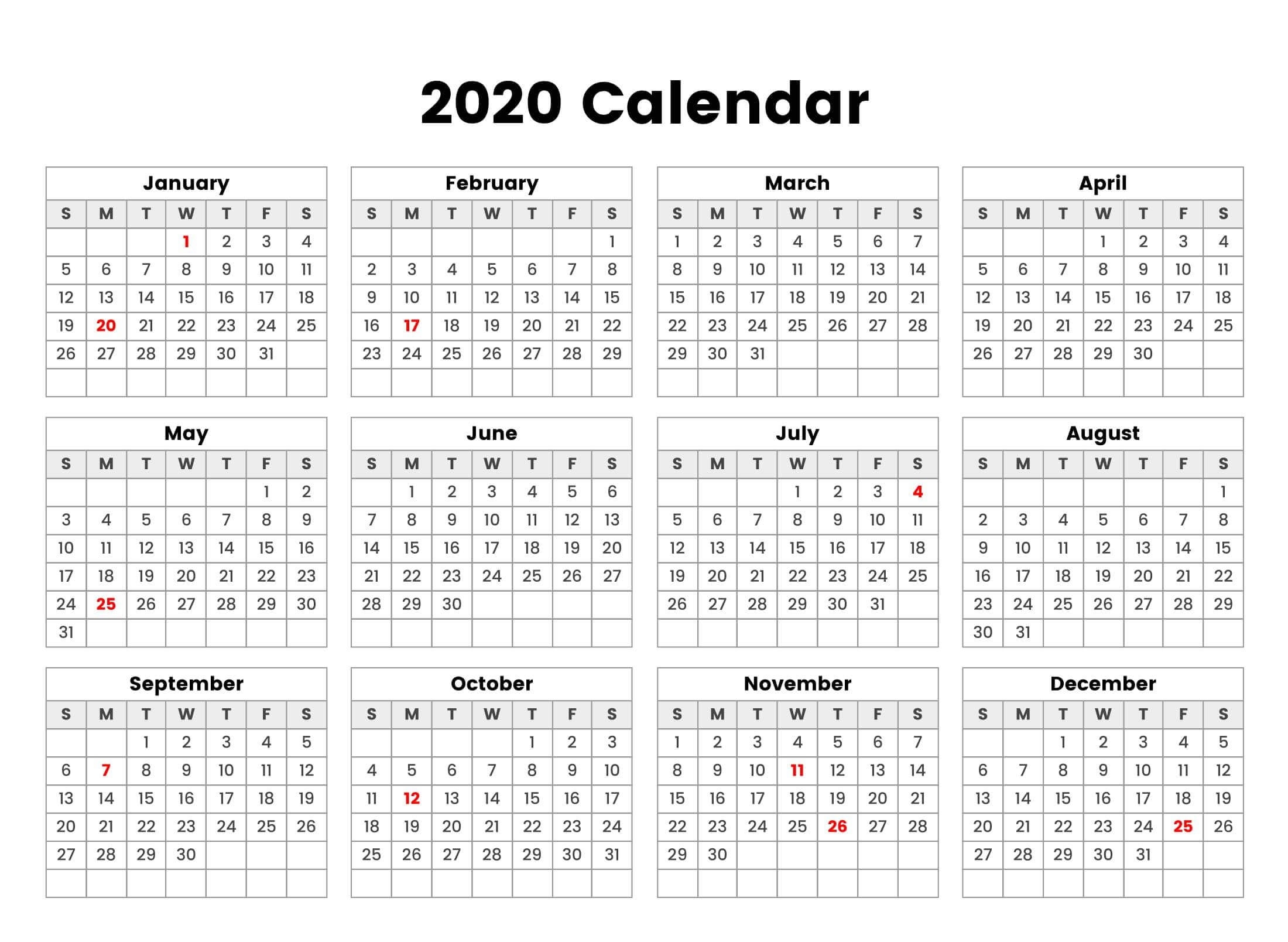 New Year Cute Calendar 2020 Holidays - 2019 Calendars For Perky 2020 All Year Calendar