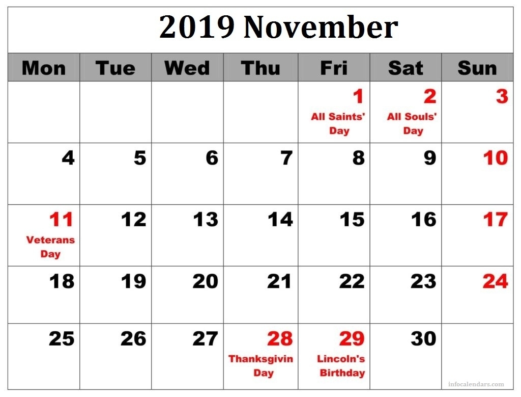 November 2019 Printable Calendar With Time Slots Free Printablle Calendarwith Us Holidays And 1 Omth Preceding And 1 Following