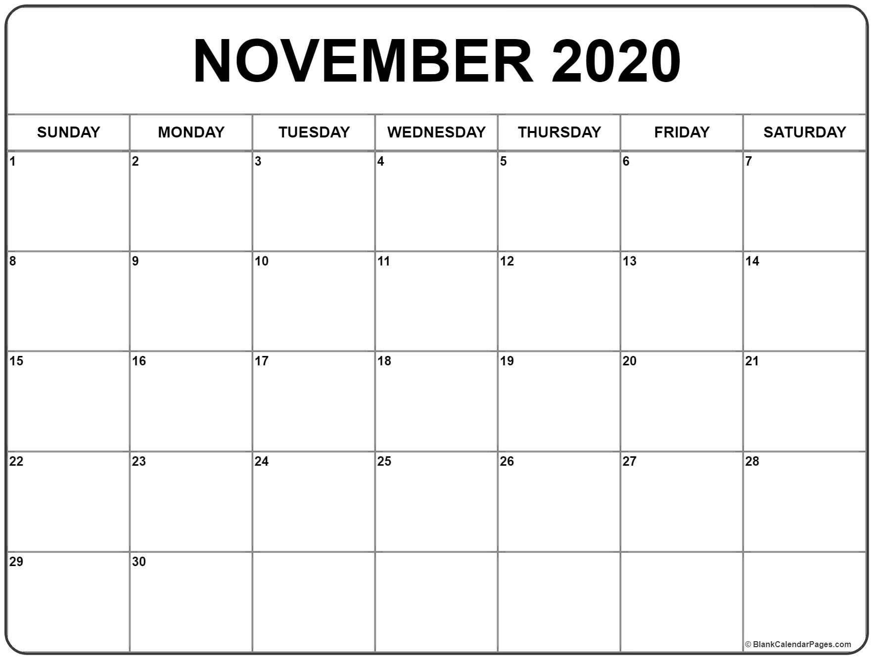 November 2020 Calendar | Free Printable Monthly Calendars 2020 Calendar For November