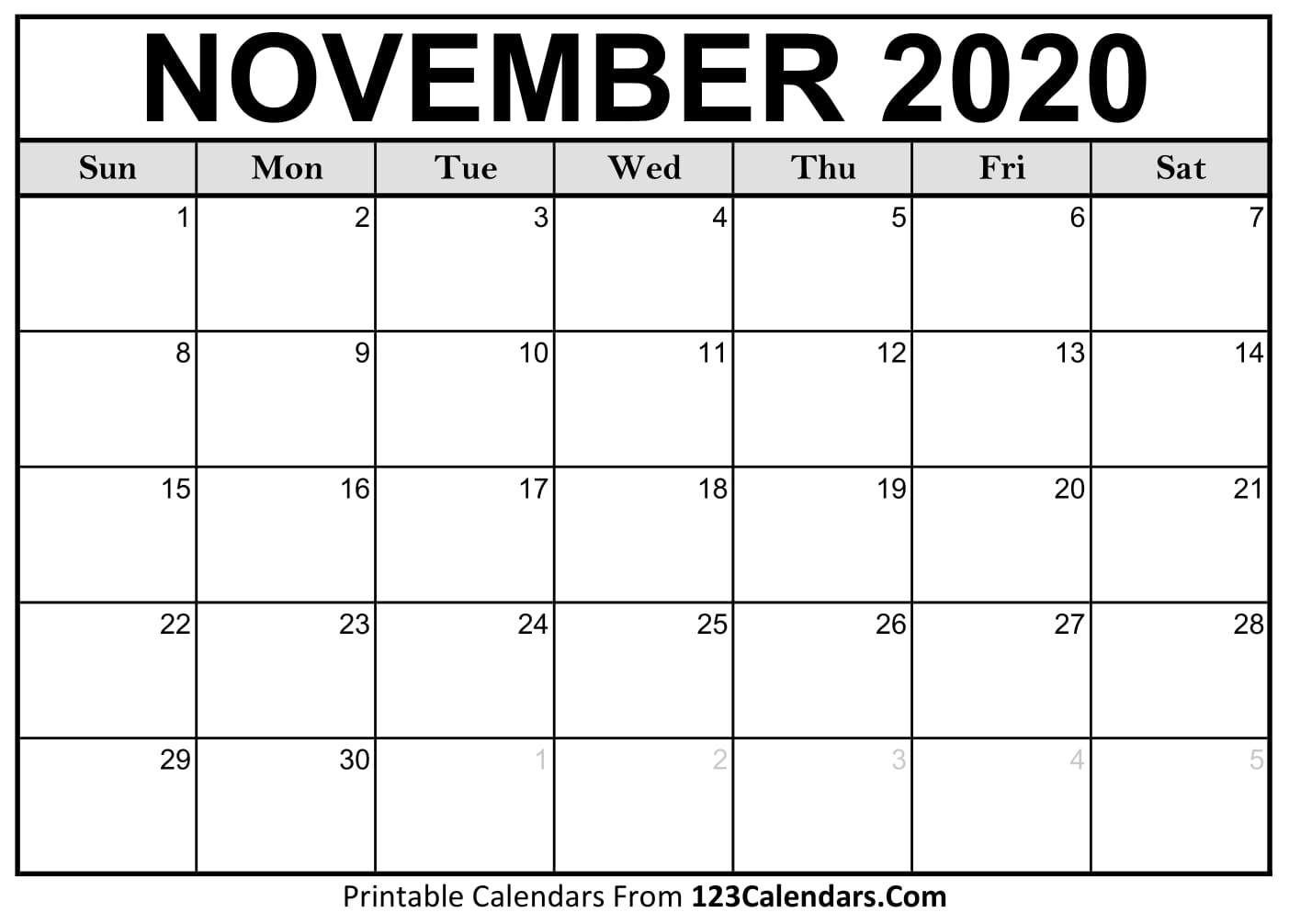 November 2020 Printable Calendar | 123Calendars Exceptional 2020 Calendar For November