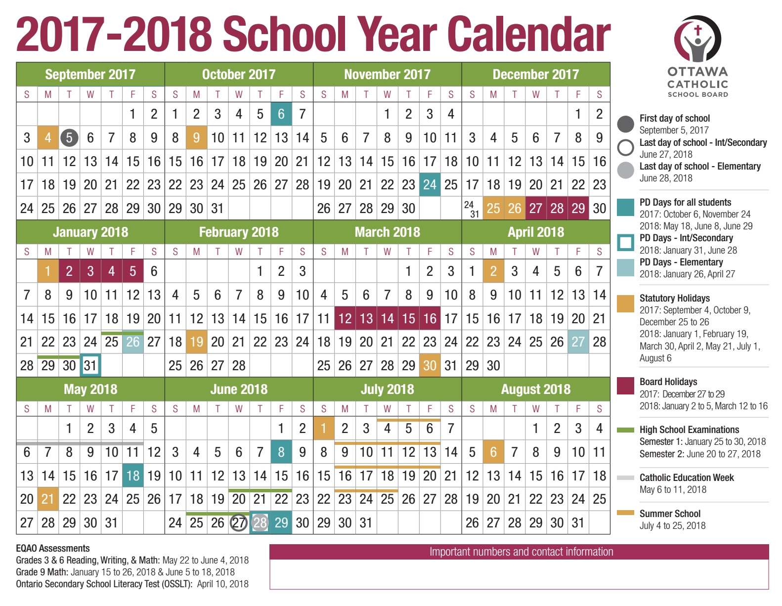 Ocsb-School-Calendar-2017-2018-Image - Ocsb Impressive Jk Bank Holidays Calendar 2020