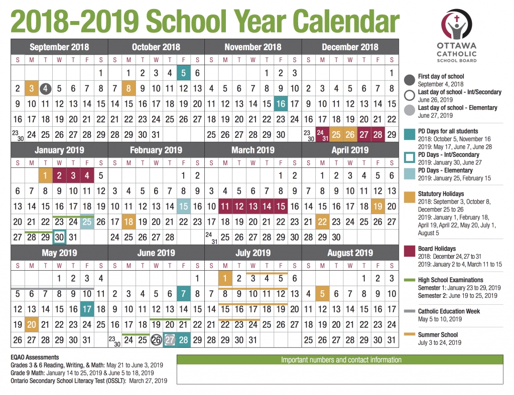 Ocsb-School-Year-Calendar-Image-2018-2019 - Ocsb Impressive Jk Bank Holidays Calendar 2020