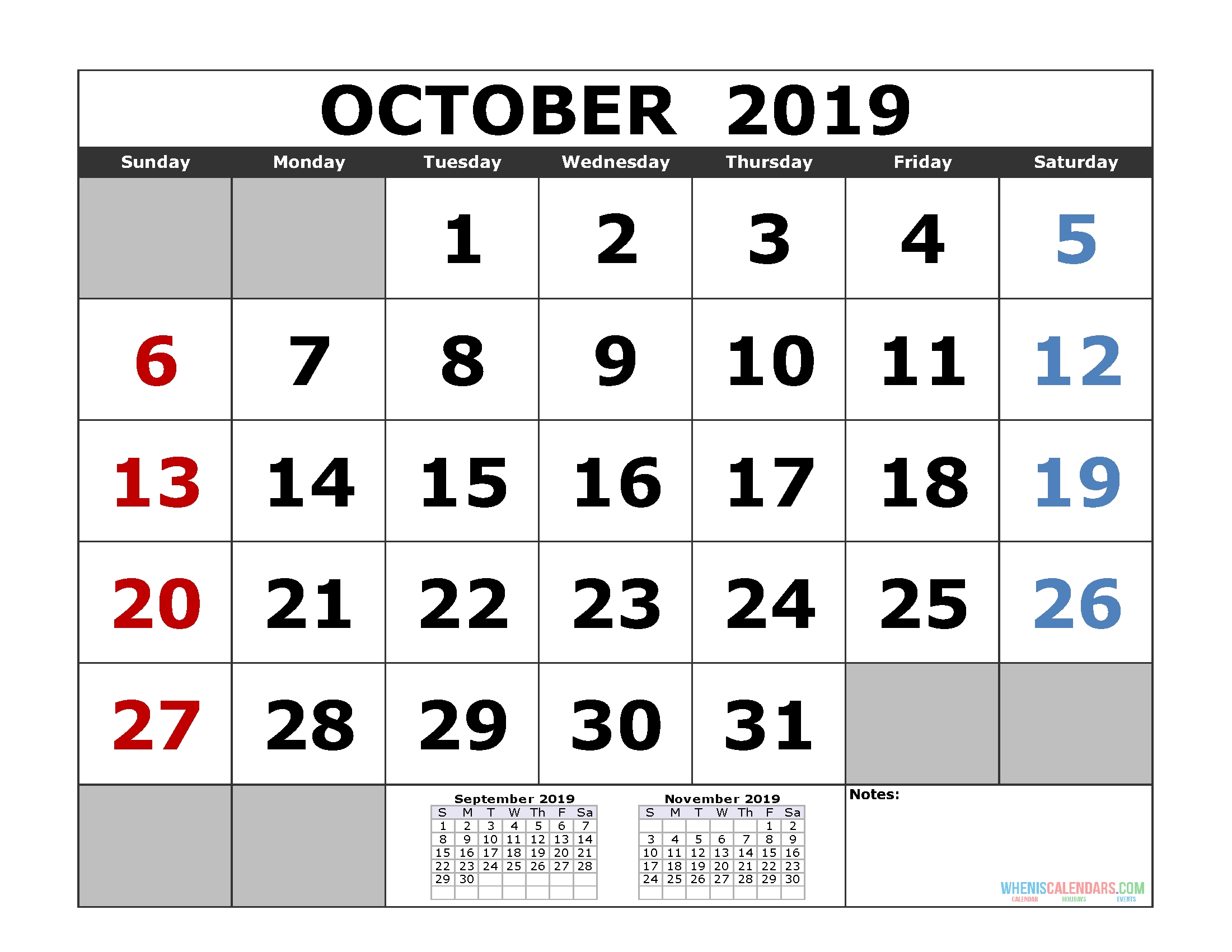 October 2019 Printable Calendar Template (3 Month Calendar Three Calendar Monthas From 25 October