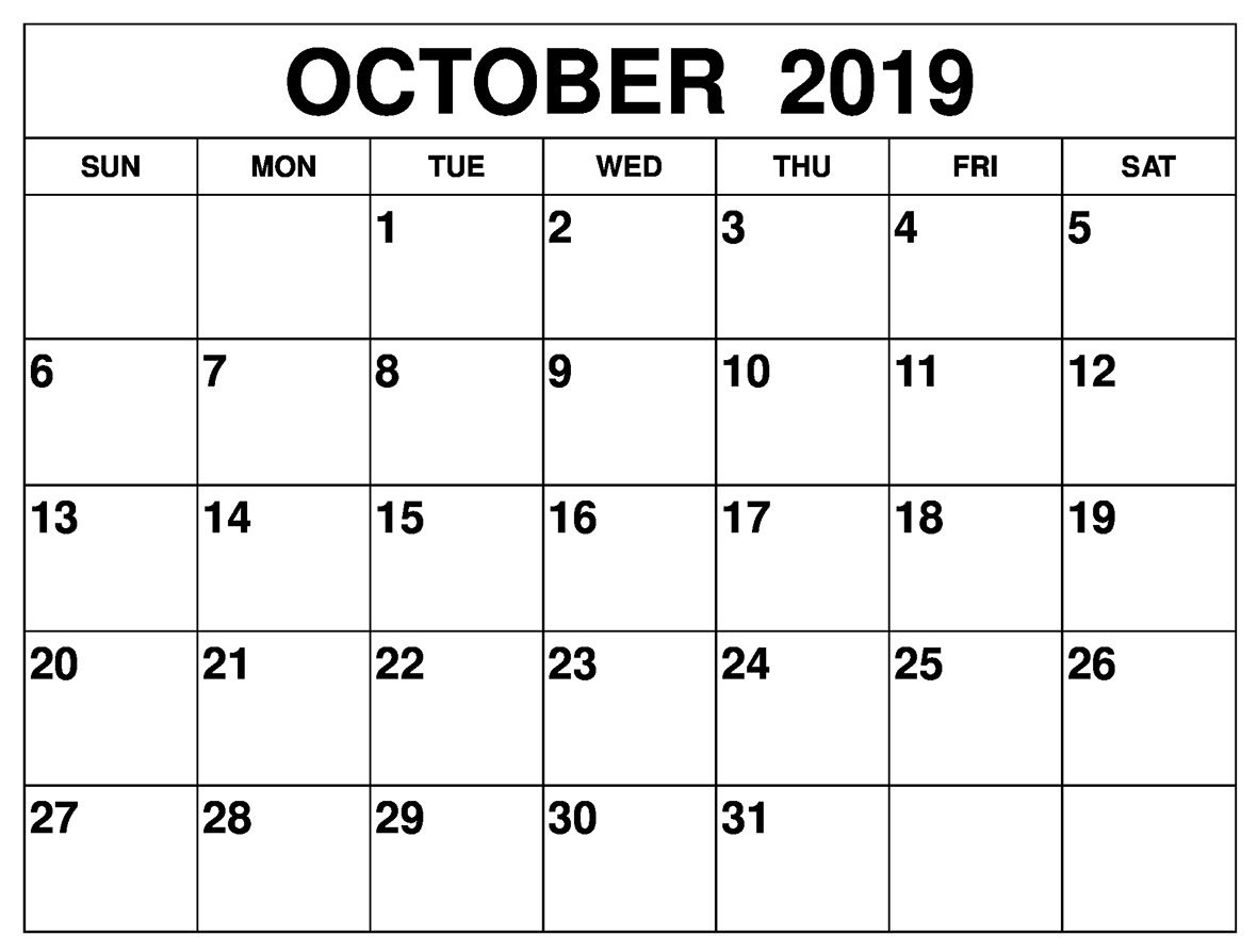 October 2019 Printable Calendar Word, Pdf By Month - Latest Remarkable Blank Calendar In Word Format