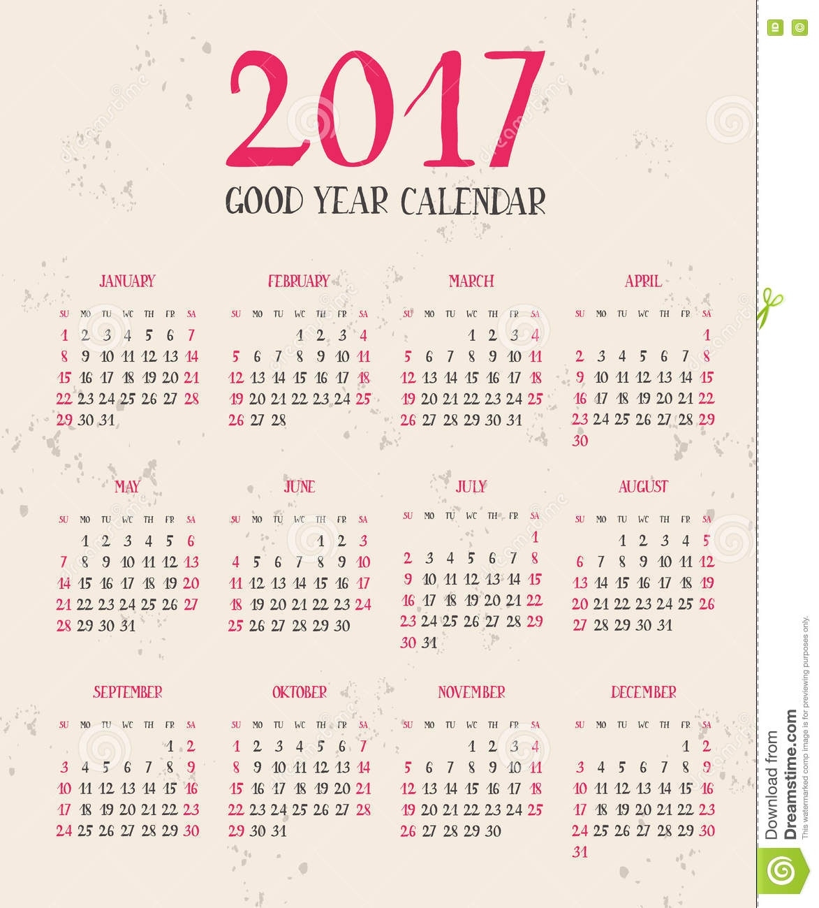 One Page Calendar 2017 With Lettering Months. Stock Extraordinary 6 Months On One Page Grid Calendar