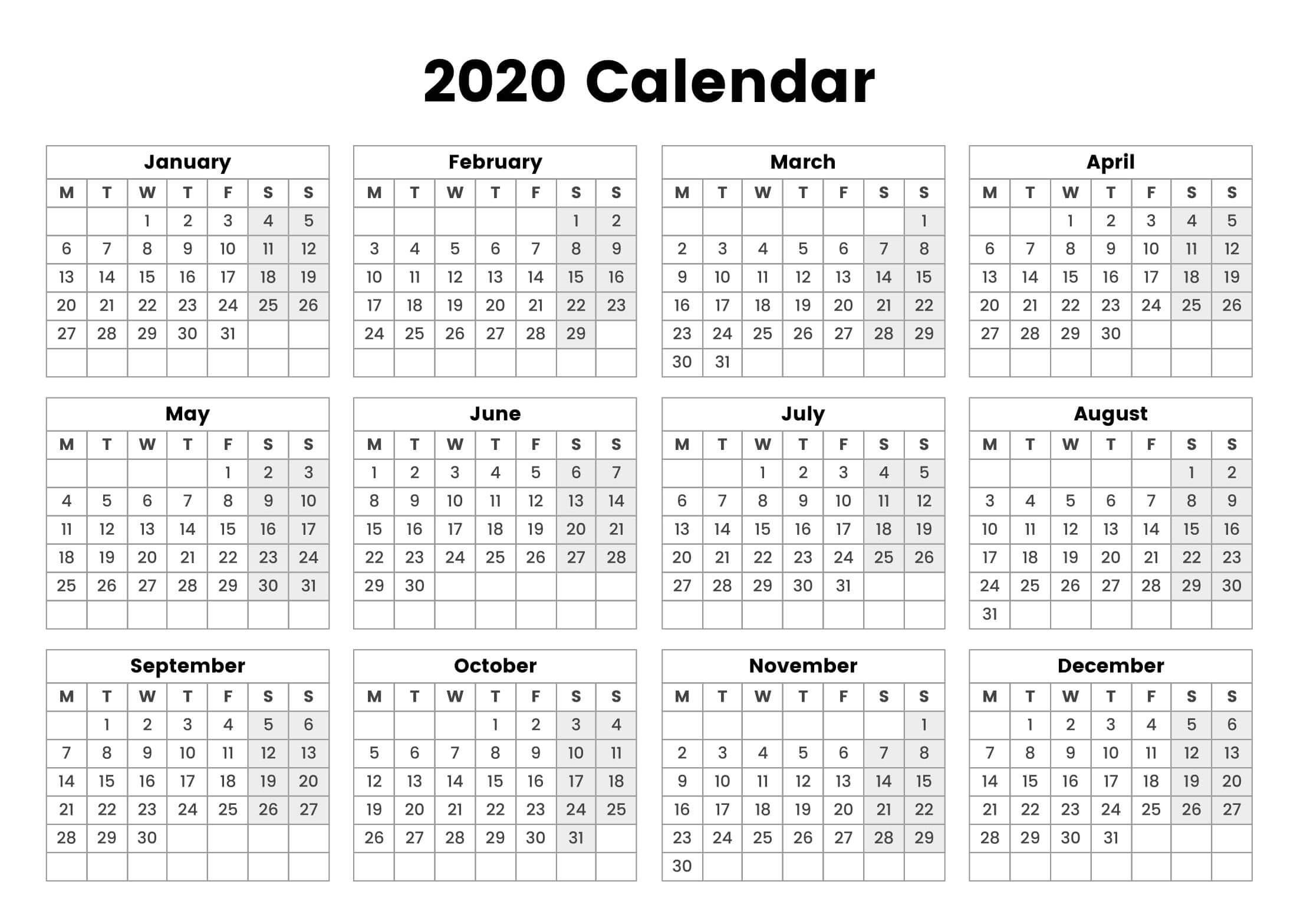 One Page Yearly Calendar 2020 Printable Cute - 2019 Exceptional 2020 Calendar One Page