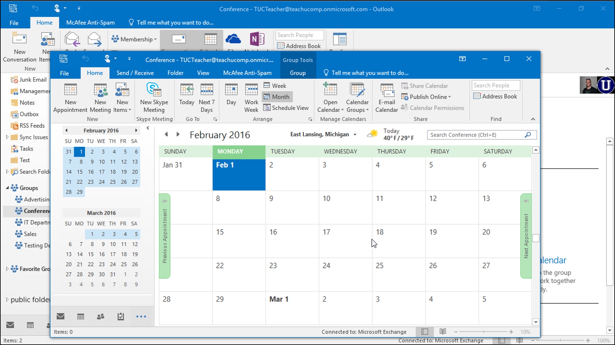 Calendario en outlook