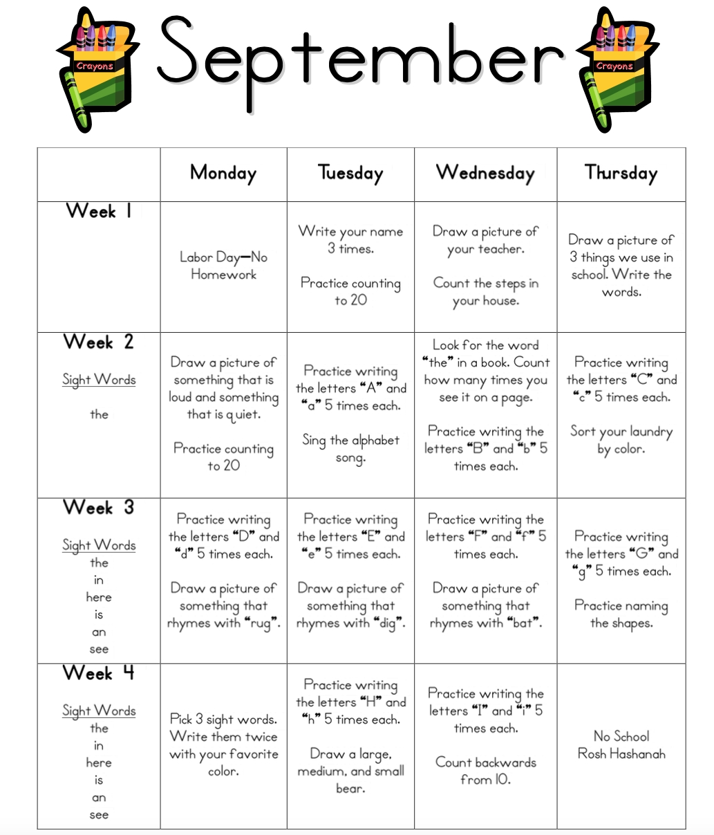 Pin On Kindergarten Weekly Homework 3Rd Grade Calendar