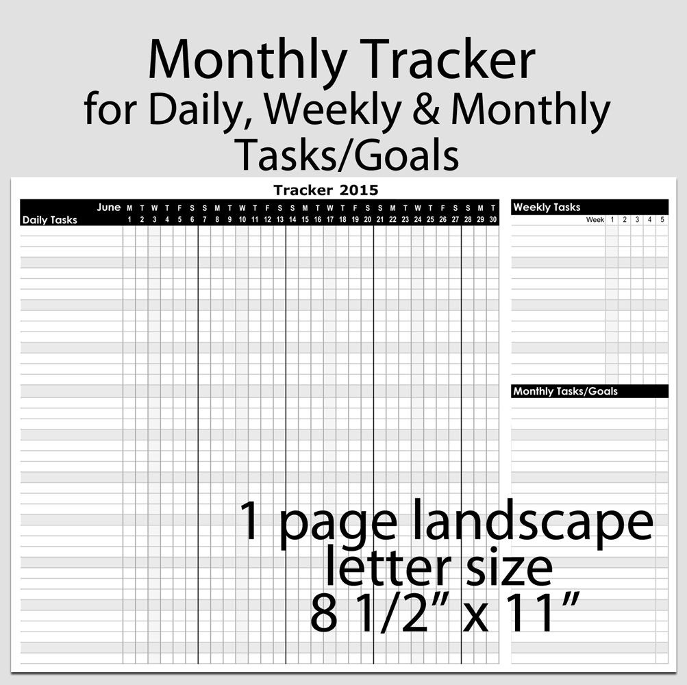 Printable 12 Month Tracker – 8 1/2″ X 11″. The Daily, Weekly Dashing 12 Month Printable 8.5X 11 Form