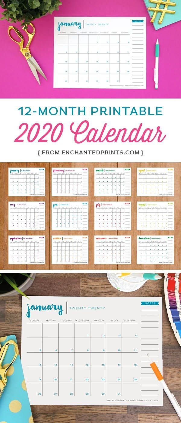 Printable 2020 Calendar - 12 Month Calendar - 2020 Planner Dashing 12 Month Printable 8.5X 11 Form